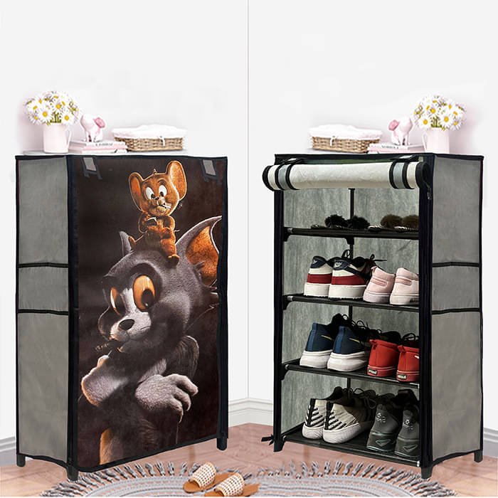 Konline 4 Layer Portable Shoe Rack Stand with Tom&Jerry Print Cover Shoe Organiser for Home & Office (Grey) Konline 4 Layer Portable Shoe Rack Stand with Tom&Jerry Print Cover Shoe Organiser for Home & Office (Grey)