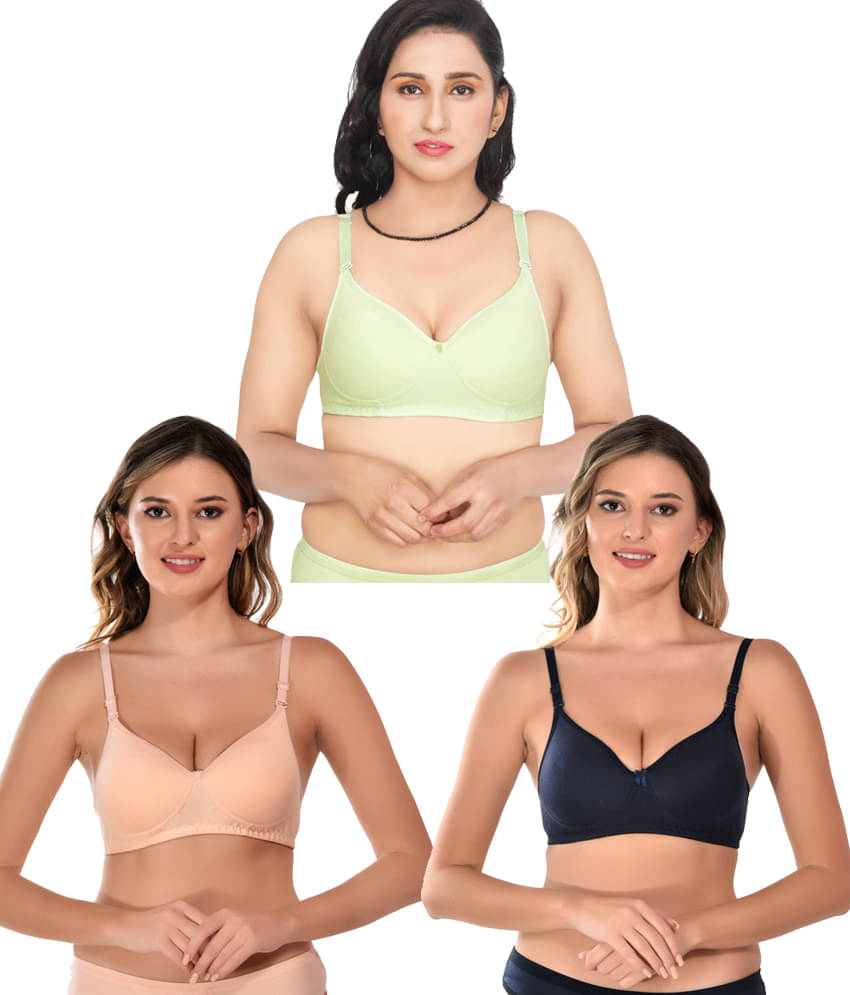 LEORBIX Pack of 3 Cotton Blend Non Padded Bralette Bra For Women ( Yellow,Peach,Black ) LEORBIX Pack of 3 Cotton Blend Non Padded Bralette Bra For Women ( Yellow,Peach,Black )