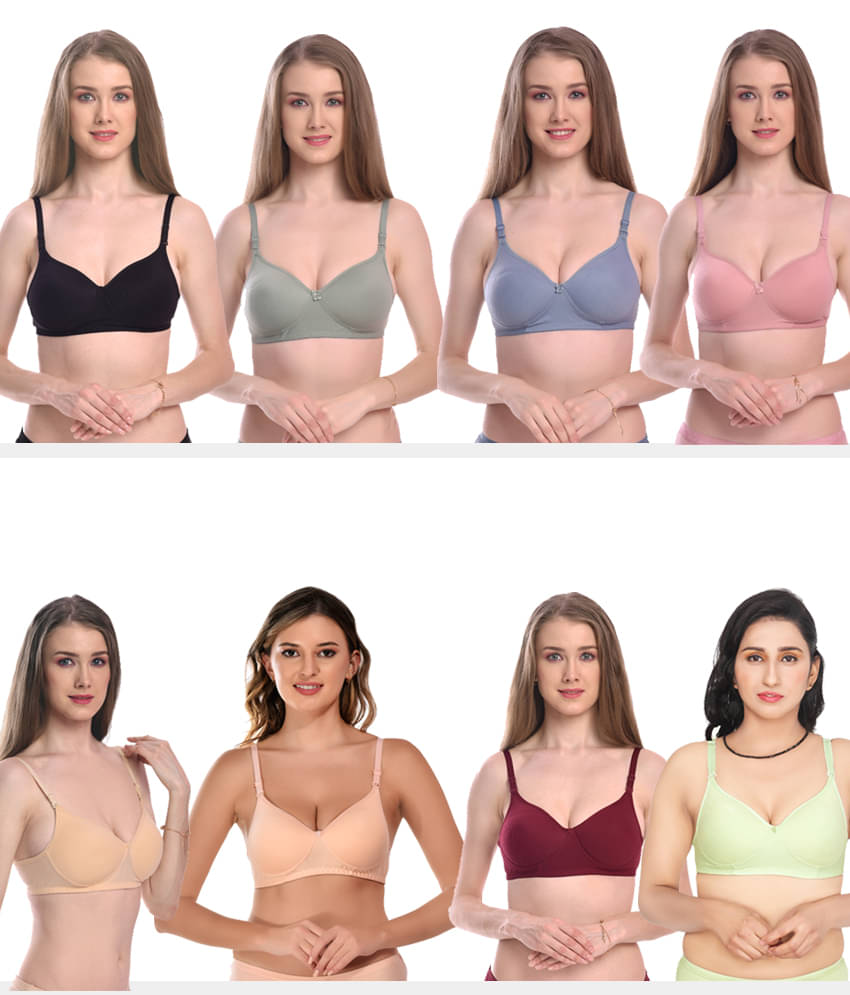     			LEORBIX Pack of 8 Cotton Blend Lightly Padded Bralette Bra For Women ( Multicolor7 )