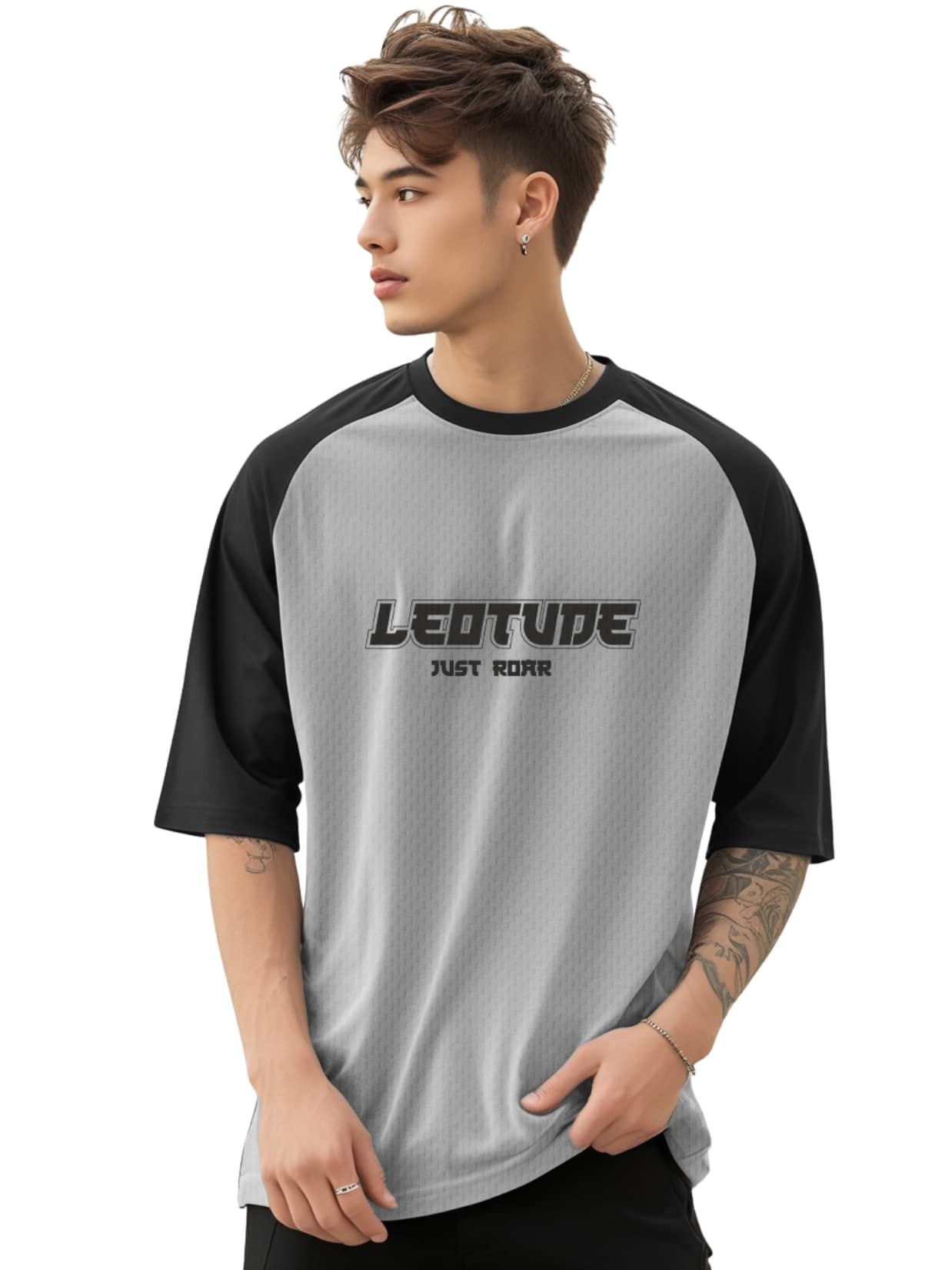Leotude Men Cotton Blend Oversized Fit Printed T-Shirt ( Grey )