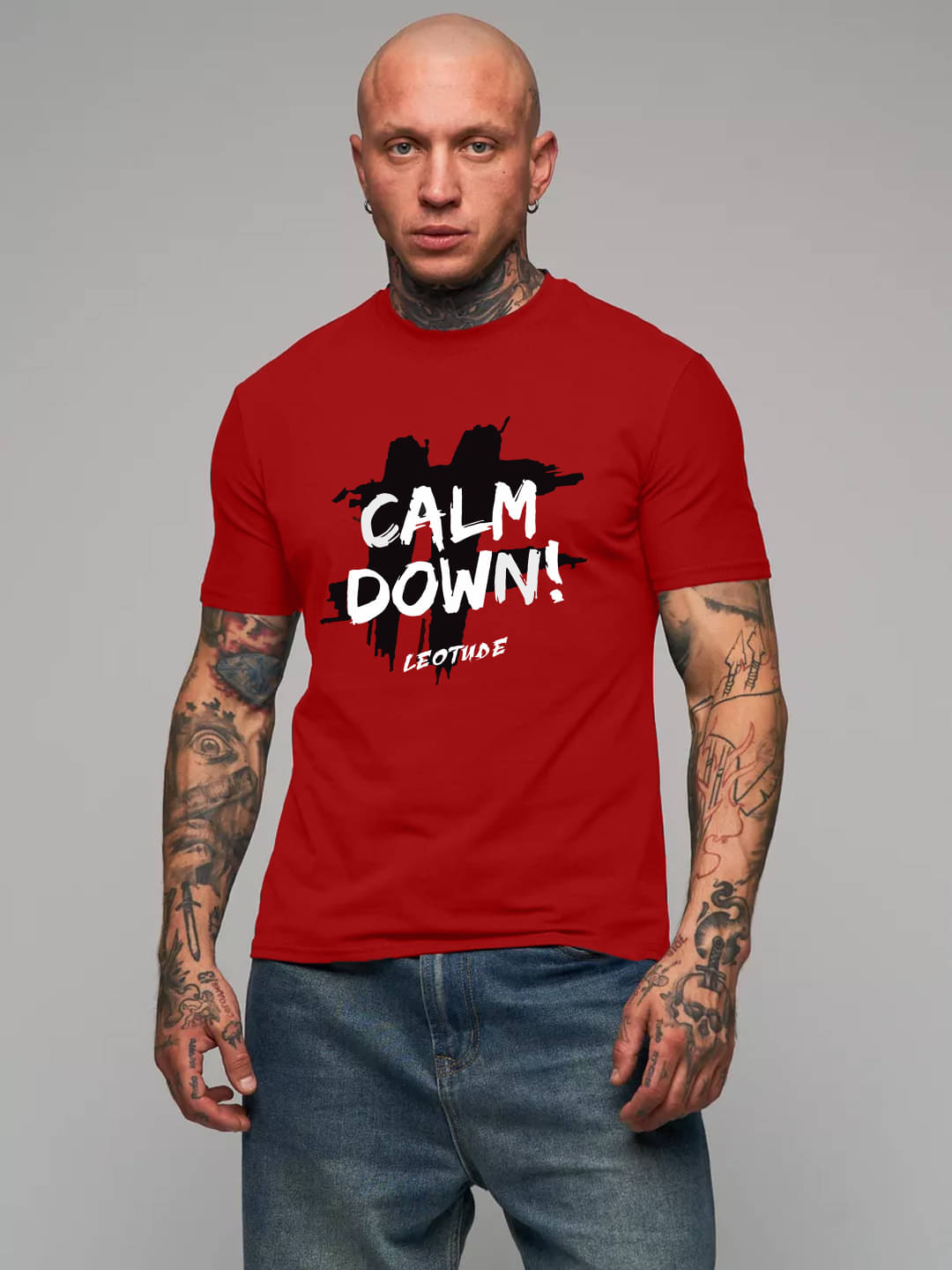     			Leotude Men Cotton Blend Regular Fit Printed T-Shirt ( Red )