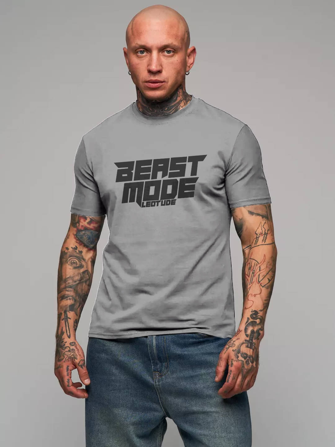     			Leotude Men Cotton Blend Regular Fit Printed T-Shirt ( Grey )