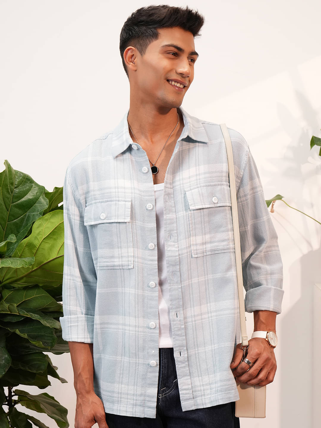    			Locomotive 100% Cotton Oversized Fit Checks Full Sleeves Men's Casual Shirt - Light Grey ( Pack of 1 )