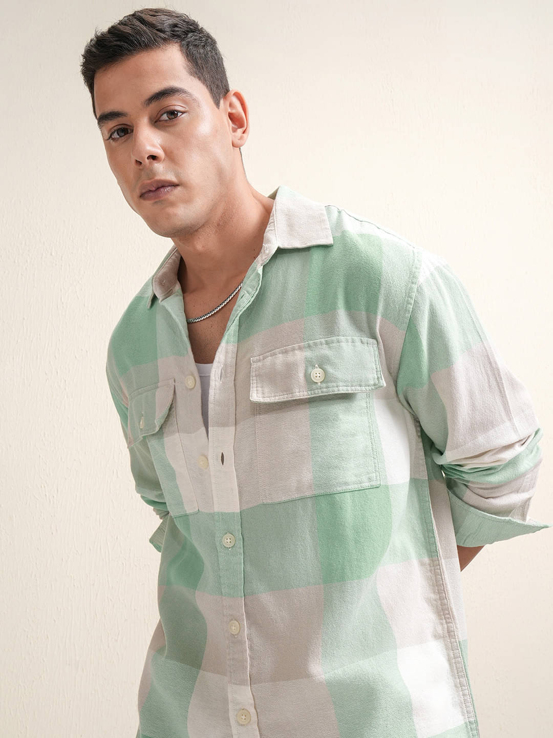     			Locomotive 100% Cotton Oversized Fit Checks Full Sleeves Men's Casual Shirt - Light Green ( Pack of 1 )