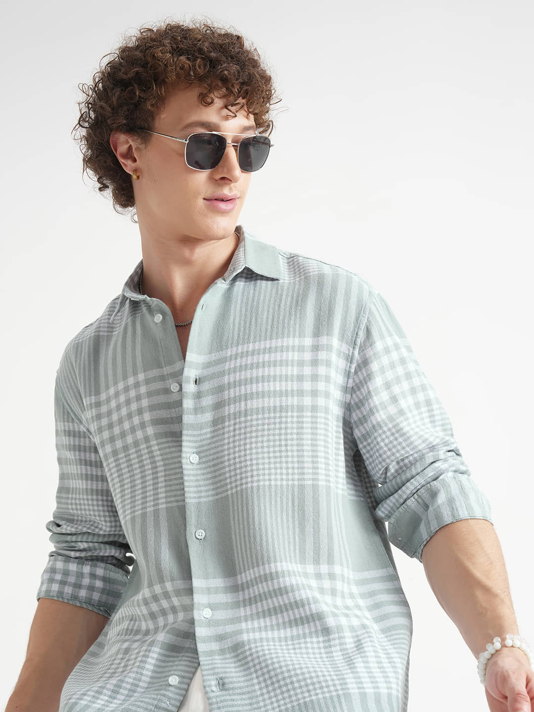 Locomotive 100% Cotton Relaxed Fit Checks Full Sleeves Men's Casual Shirt - Green ( Pack of 1 )