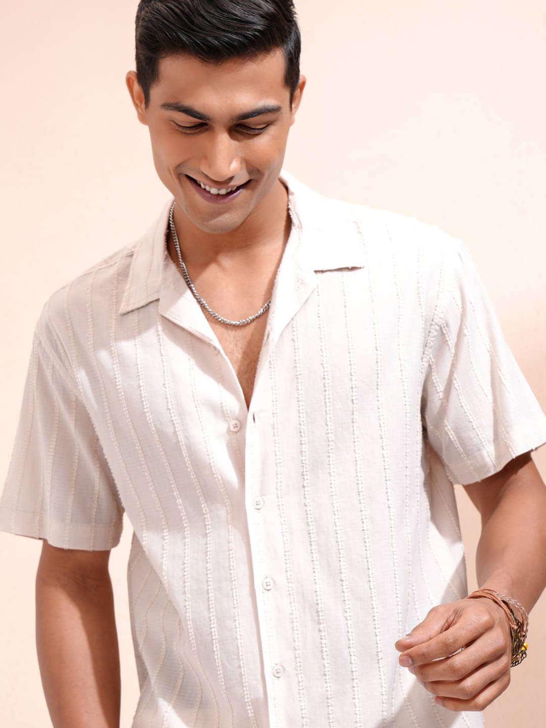     			Locomotive 100% Cotton Relaxed Fit Striped Half Sleeves Men's Casual Shirt - Beige ( Pack of 1 )