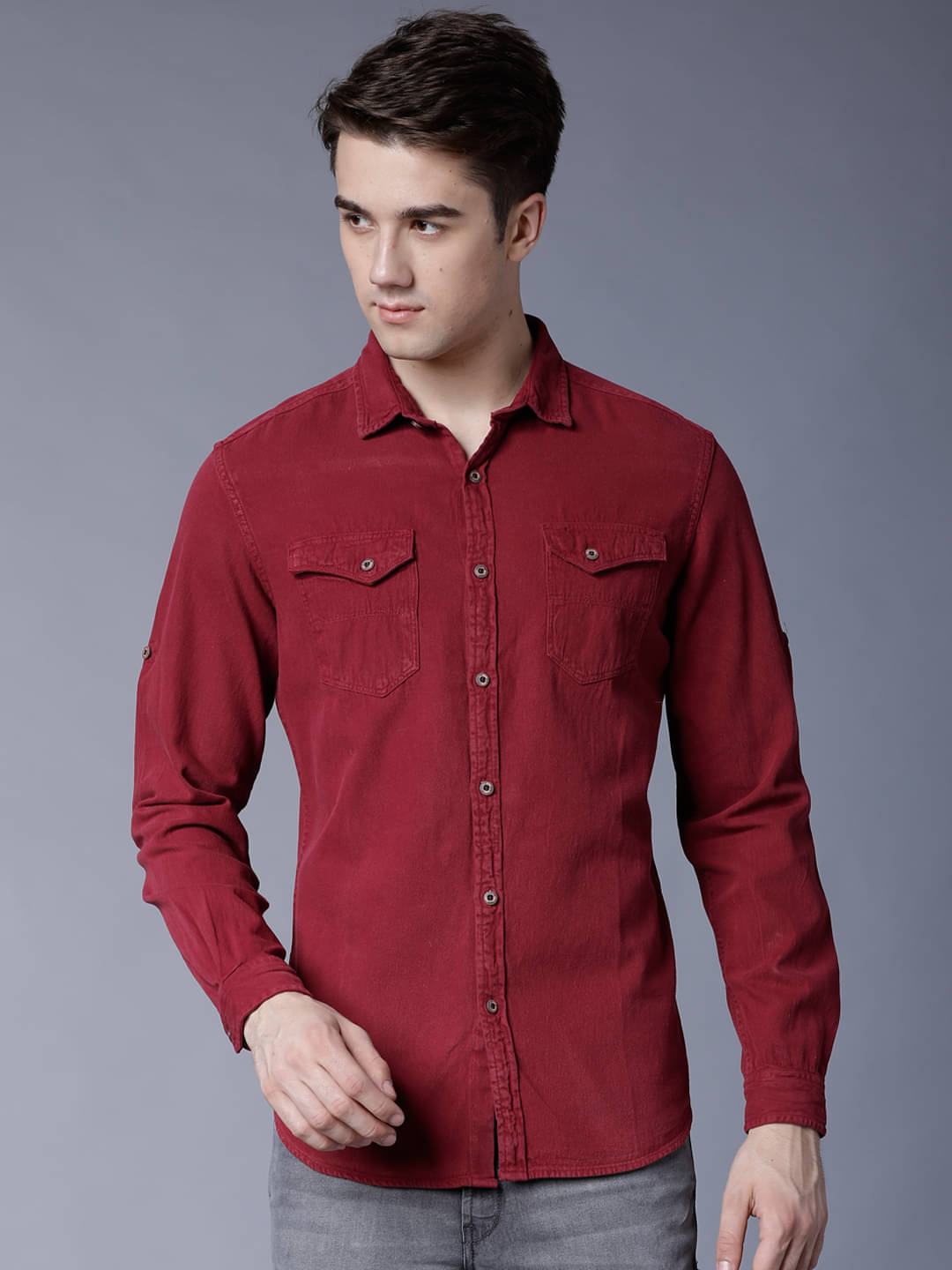     			Locomotive 100% Cotton Slim Fit Solids Half Sleeves Men's Casual Shirt - Maroon ( Pack of 1 )