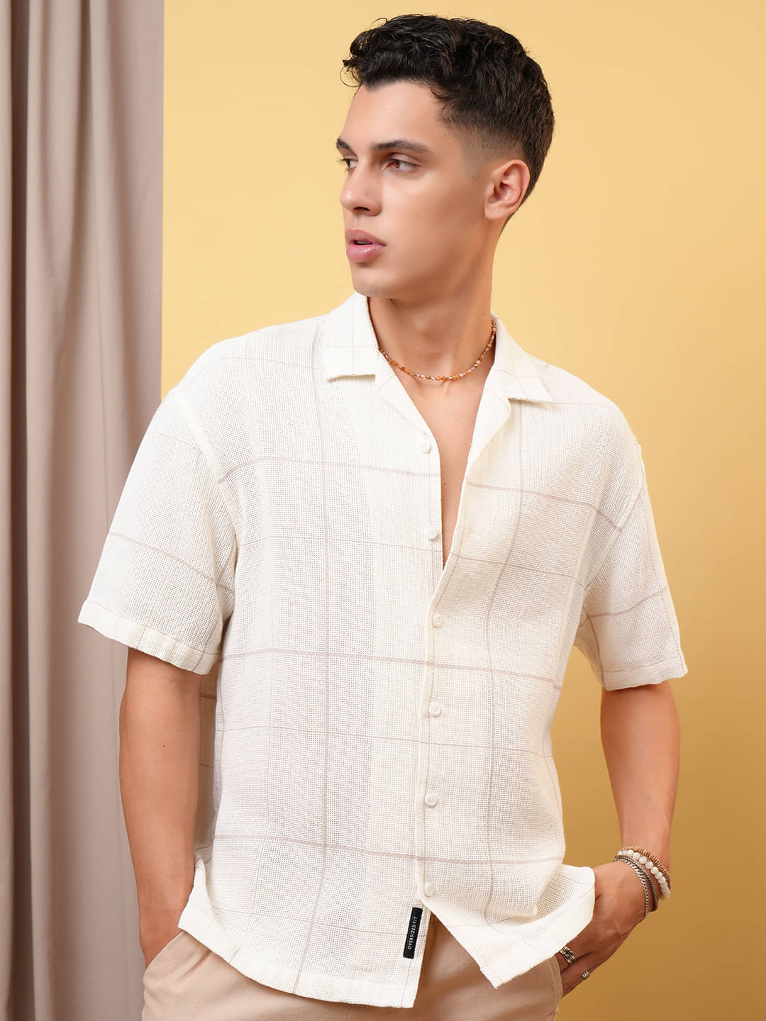 Locomotive Cotton Blend Oversized Fit Checks Half Sleeves Men's Casual Shirt - Cream ( Pack of 1 )     			Locomotive Cotton Blend Oversized Fit Checks Half Sleeves Men's Casual Shirt - Cream ( Pack of 1 )
