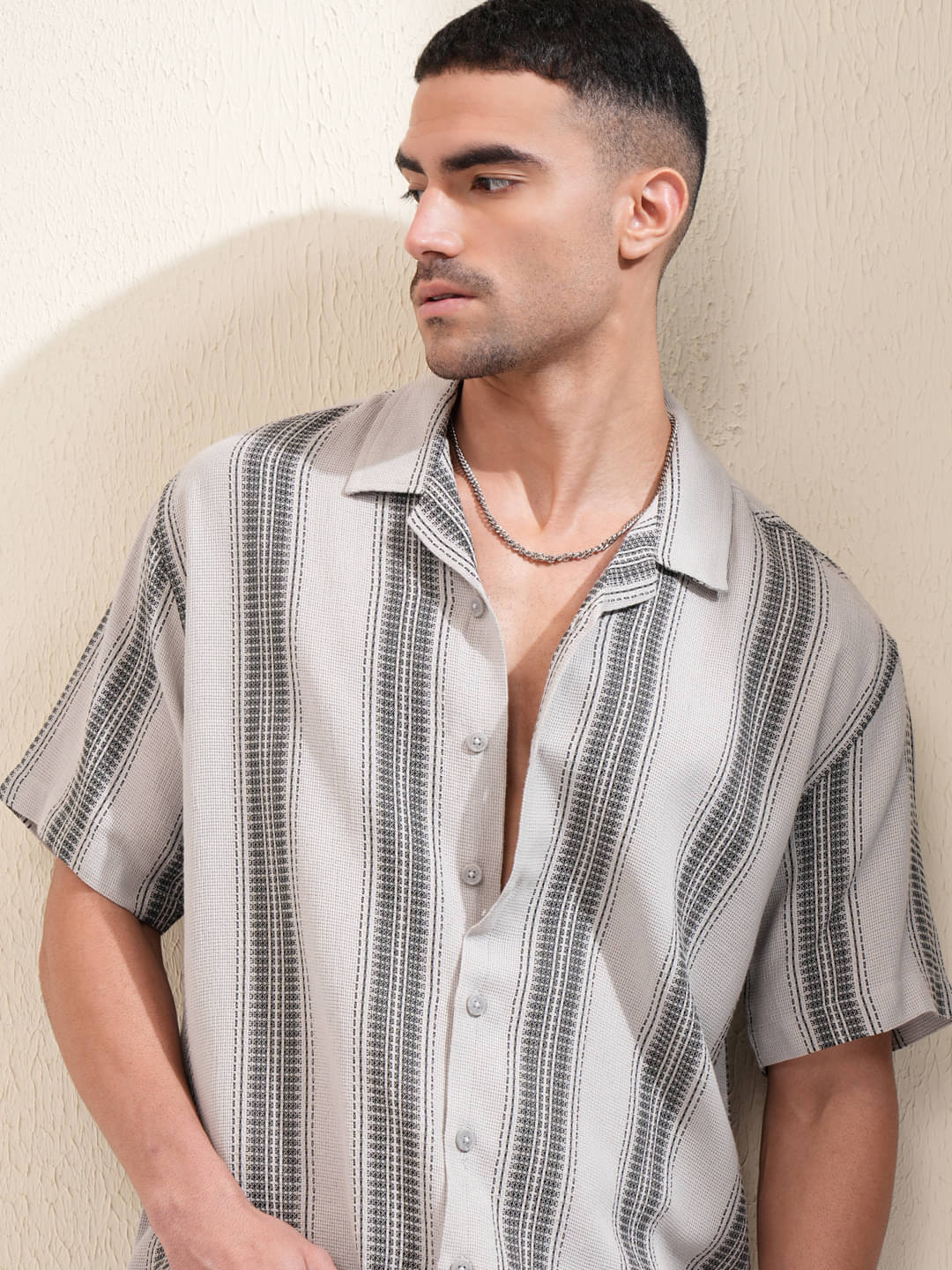 Locomotive Cotton Blend Oversized Fit Striped Half Sleeves Men's Casual Shirt - Grey ( Pack of 1 ) Locomotive Cotton Blend Oversized Fit Striped Half Sleeves Men's Casual Shirt - Grey ( Pack of 1 )