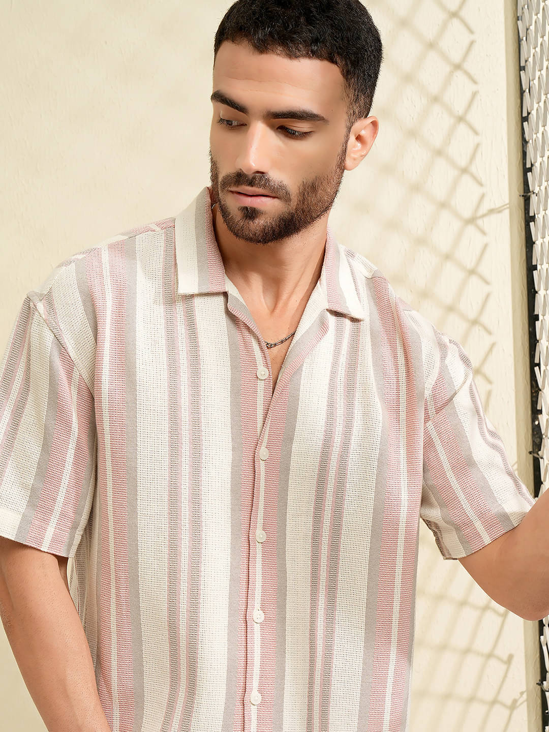 Locomotive Cotton Blend Oversized Fit Striped Half Sleeves Men's Casual Shirt - Pink ( Pack of 1 ) Locomotive Cotton Blend Oversized Fit Striped Half Sleeves Men's Casual Shirt - Pink ( Pack of 1 )