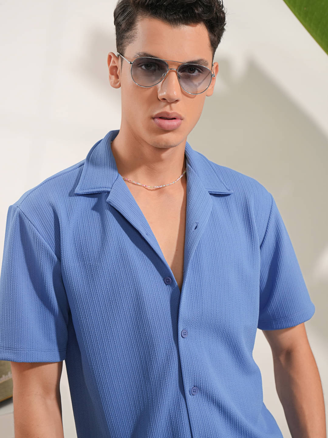     			Locomotive Poly Cotton Oversized Fit Self Design Half Sleeves Men's Casual Shirt - Blue ( Pack of 1 )