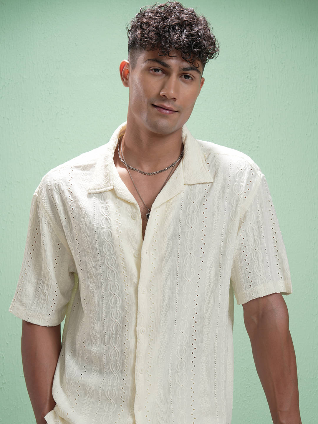 Locomotive Polyester Oversized Fit Self Design Half Sleeves Men's Casual Shirt - Cream ( Pack of 1 ) Locomotive Polyester Oversized Fit Self Design Half Sleeves Men's Casual Shirt - Cream ( Pack of 1 )
