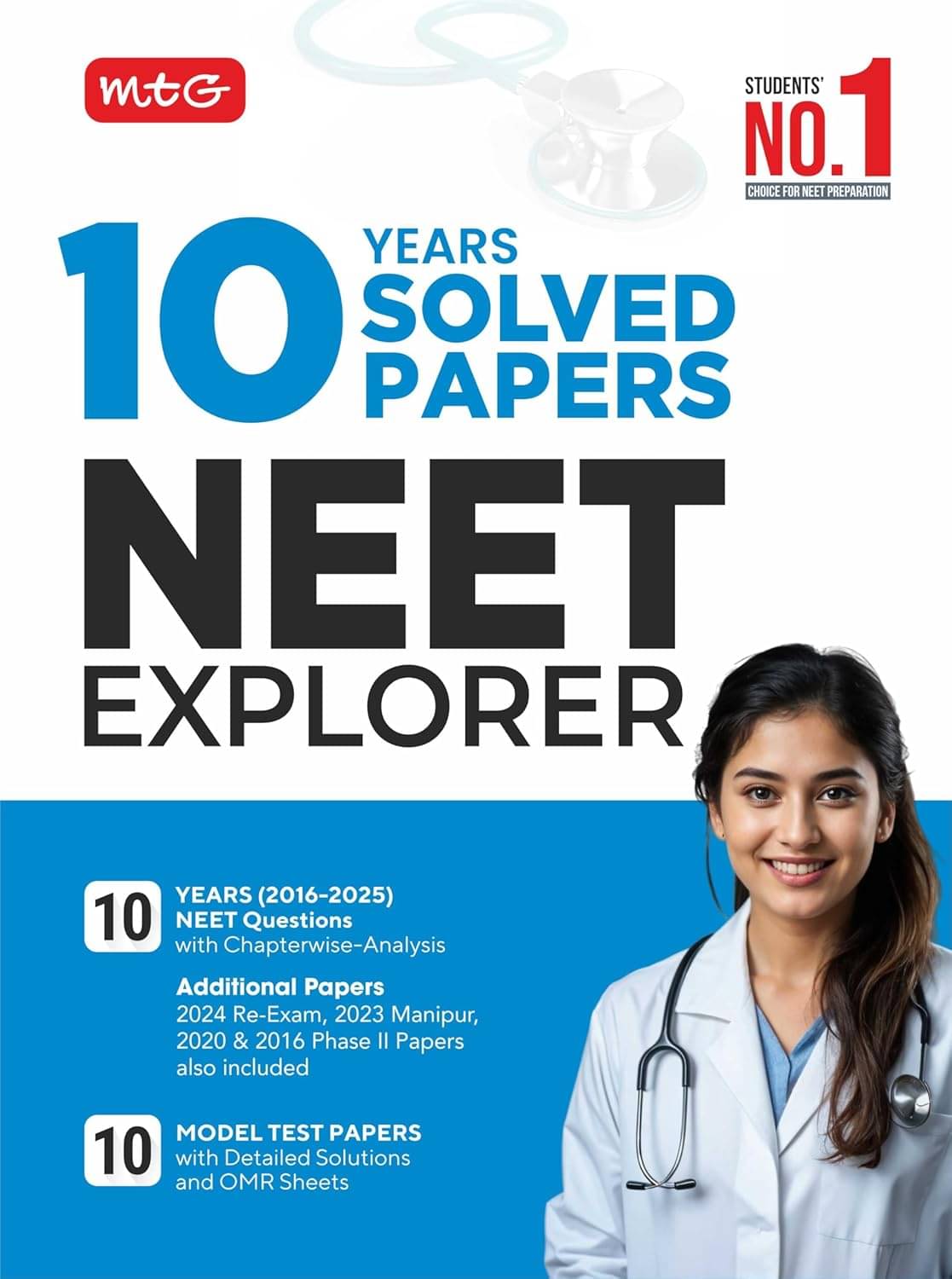     			MTG 10 Years NEET (2016-2025) Previous Year Solved Papers (PYQ Book) with 10 Model Test Papers | NEET Explorer For 2026 Exam As Per Latest Syllabus & Pattern