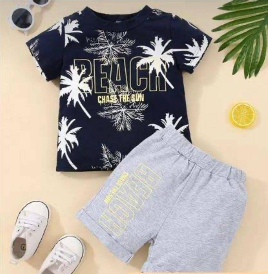 MUSNAHGARMENTS Pack of 1 Baby Boys Cotton T-Shirt & Shorts Set ( Navy )