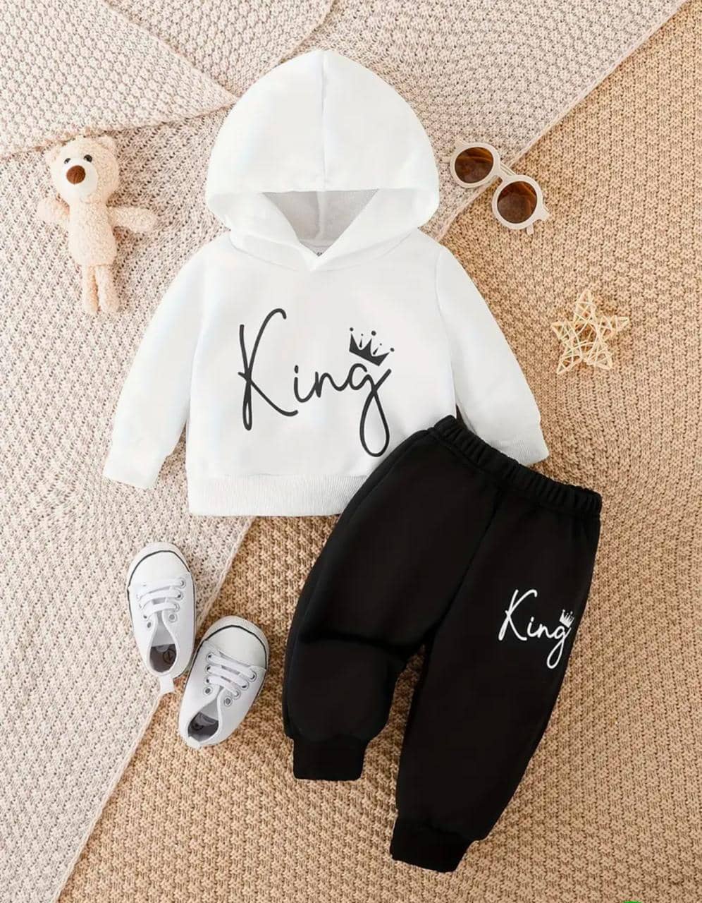 MUSNAHGARMENTS Pack of 1 Baby Boys Cotton Blend Sweatshirt & Trackpant Set ( White )