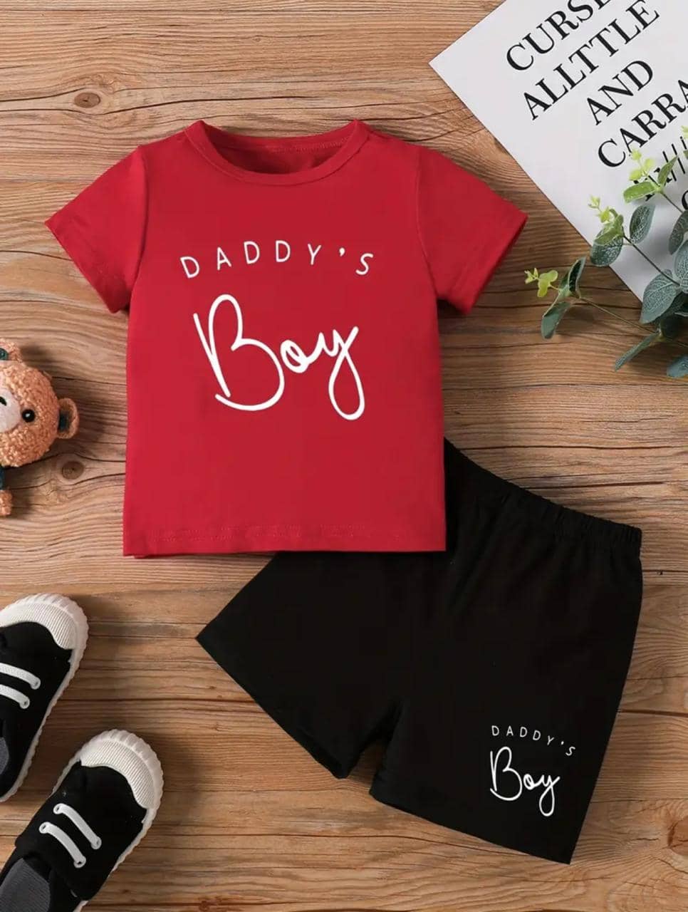 MUSNAHGARMENTS Pack of 1 Baby Boys Cotton T-Shirt & Shorts Set ( Red )