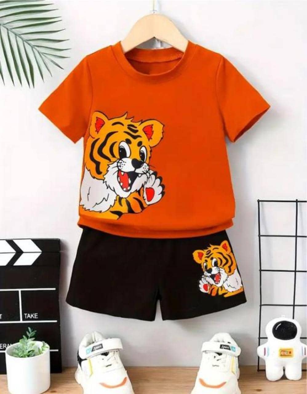 MUSNAHGARMENTS Pack of 1 Baby Boys Cotton T-Shirt & Shorts Set ( Orange )