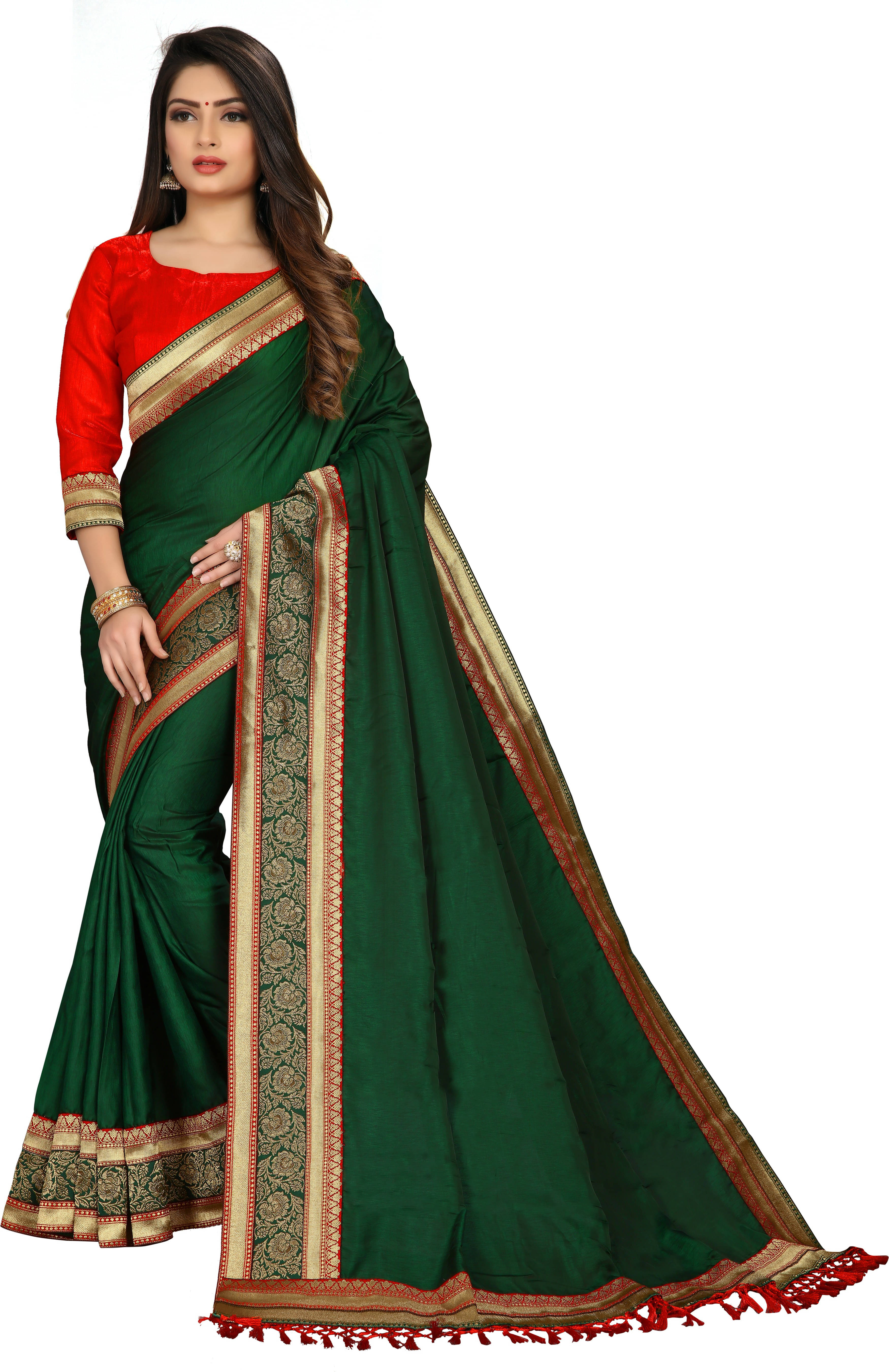     			OM SAI CREATION Art Silk Solid Saree With Unstitched Blouse Piece ( Green )