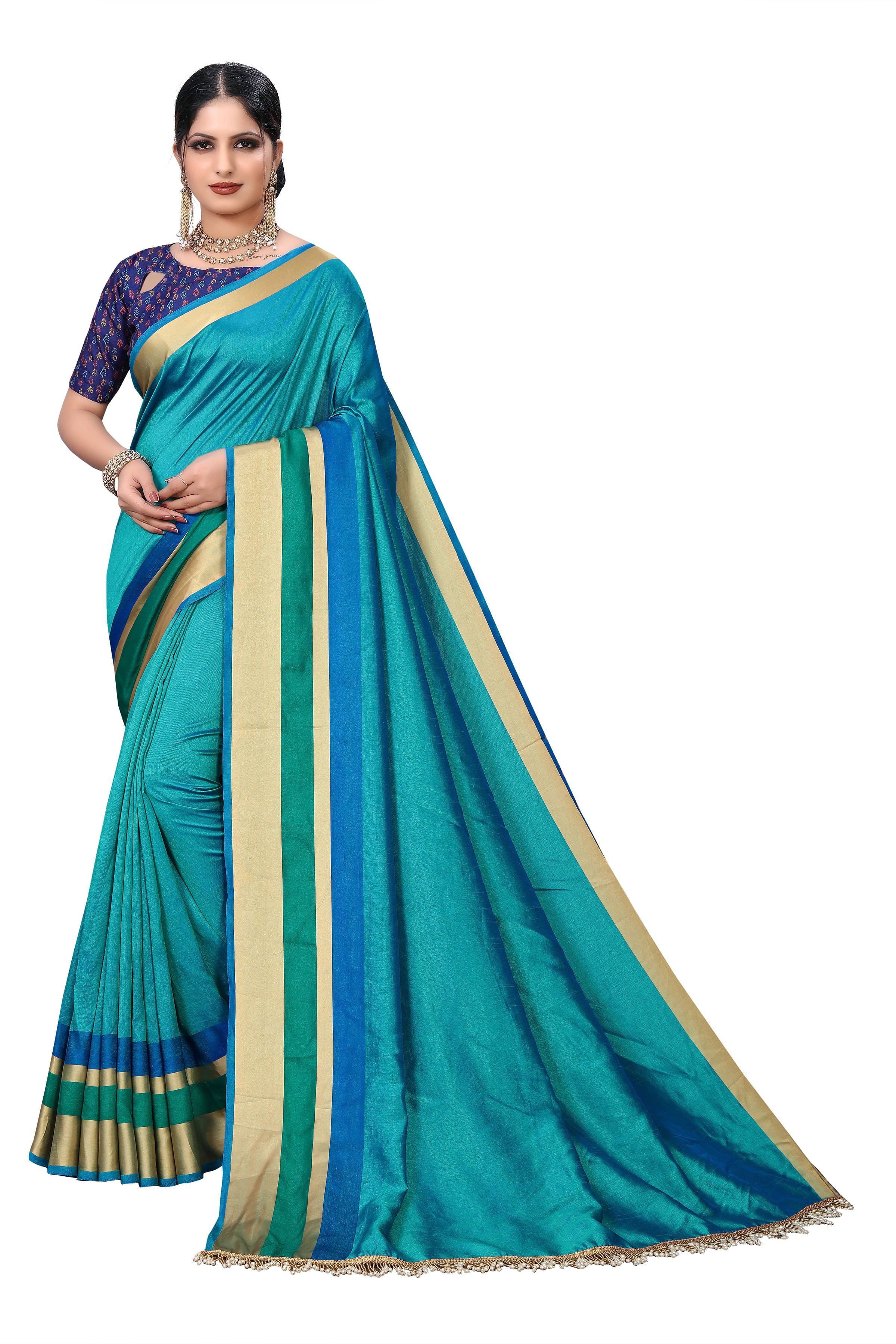 OM SAI CREATION Cotton Silk Striped Saree With Unstitched Blouse Piece ( Multicolor ) OM SAI CREATION Cotton Silk Striped Saree With Unstitched Blouse Piece ( Multicolor )