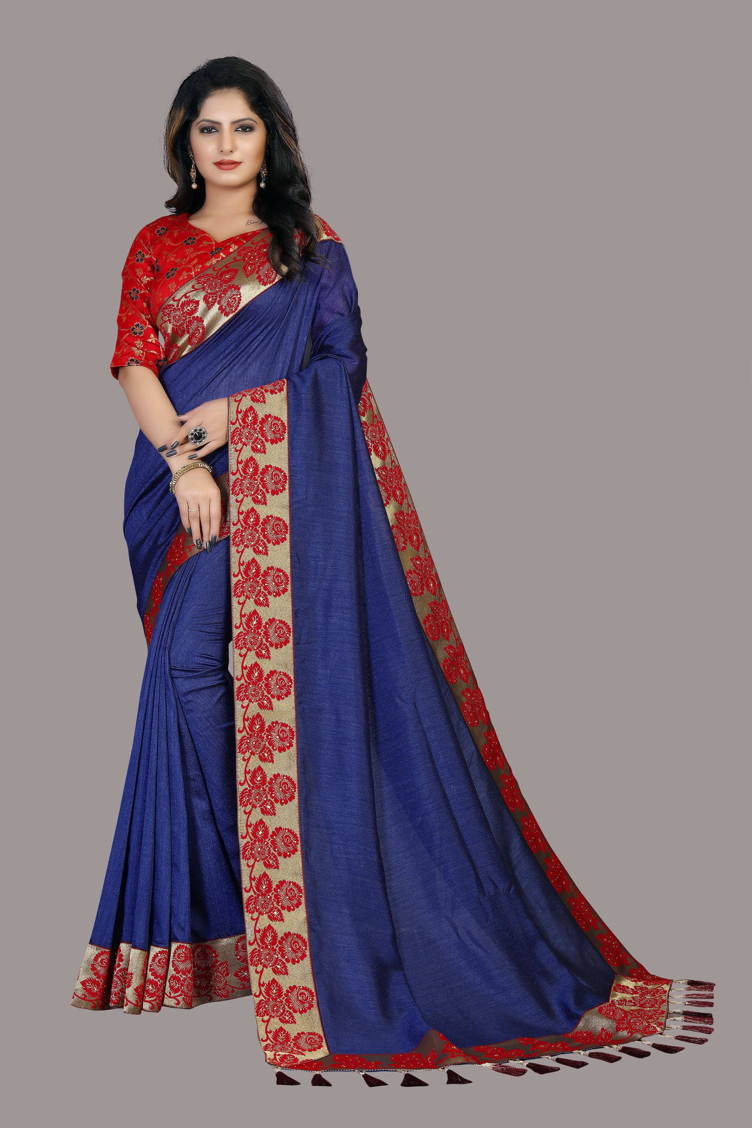 OM SAI CREATION Cotton Silk Embellished Saree With Unstitched Blouse Piece ( Navy Blue ) OM SAI CREATION Cotton Silk Embellished Saree With Unstitched Blouse Piece ( Navy Blue )