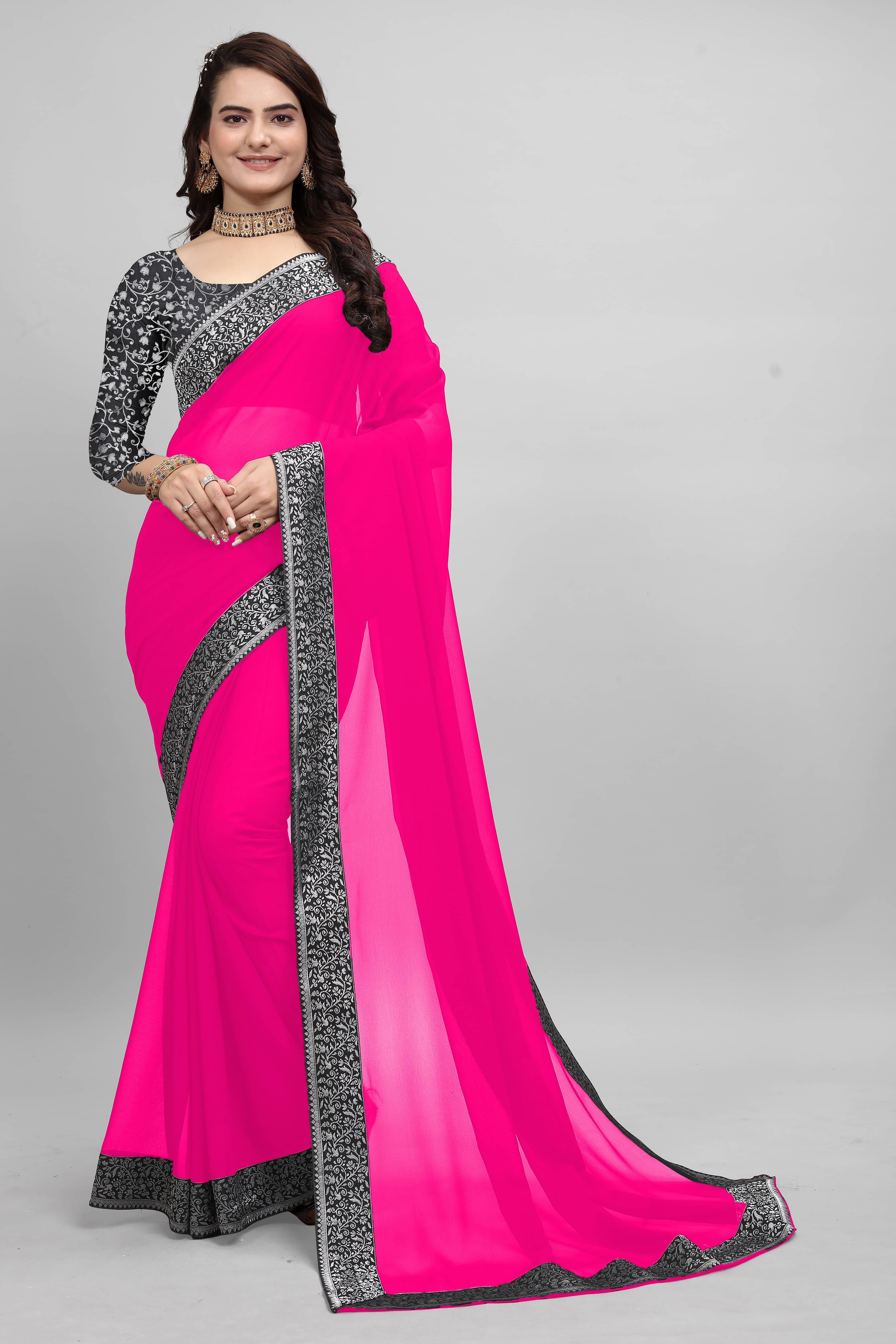 OM SAI CREATION Georgette Embellished Saree With Unstitched Blouse Piece ( Multicolor )     			OM SAI CREATION Georgette Embellished Saree With Unstitched Blouse Piece ( Multicolor )
