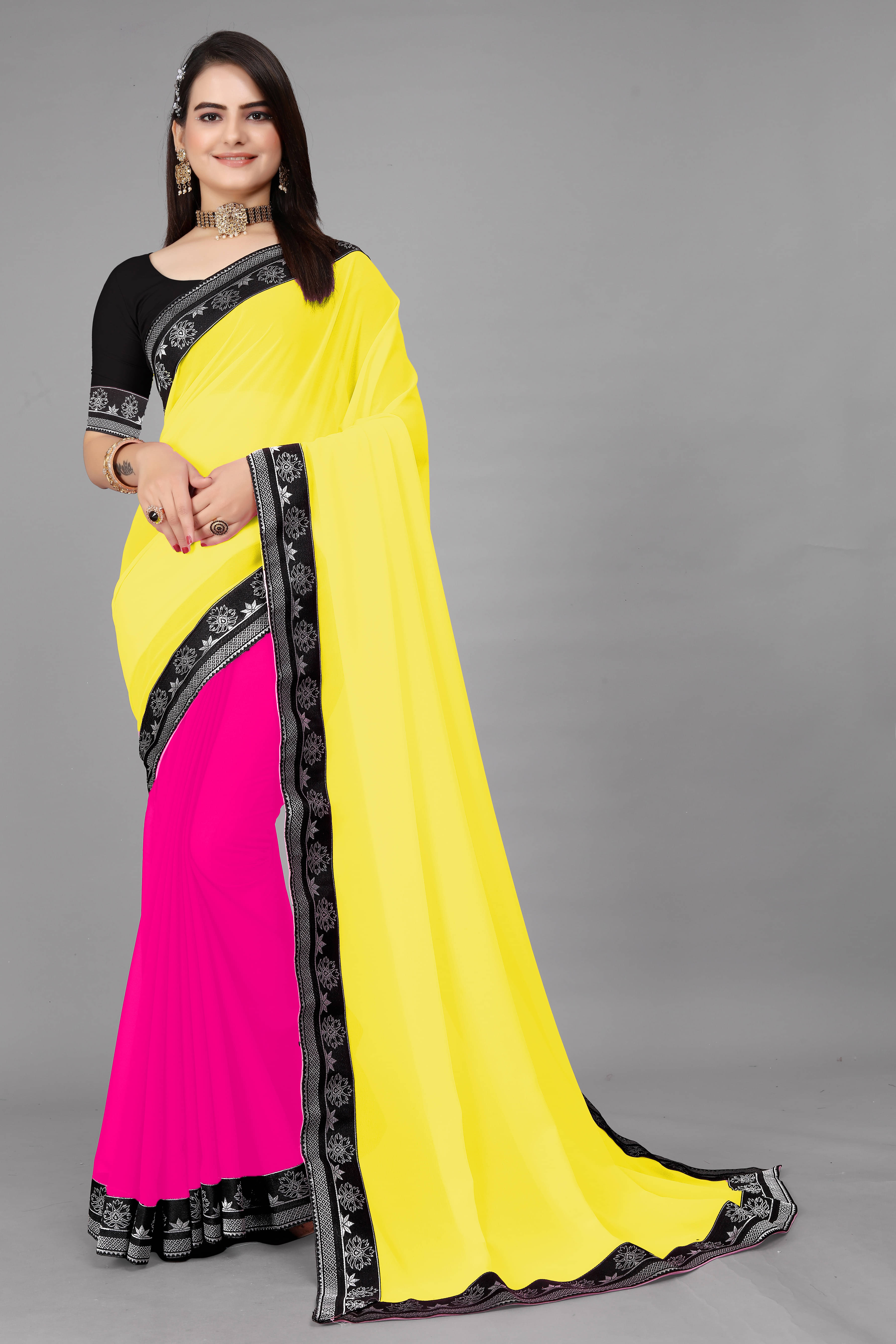     			OM SAI CREATION Georgette Embellished Saree With Unstitched Blouse Piece ( Multicolor )
