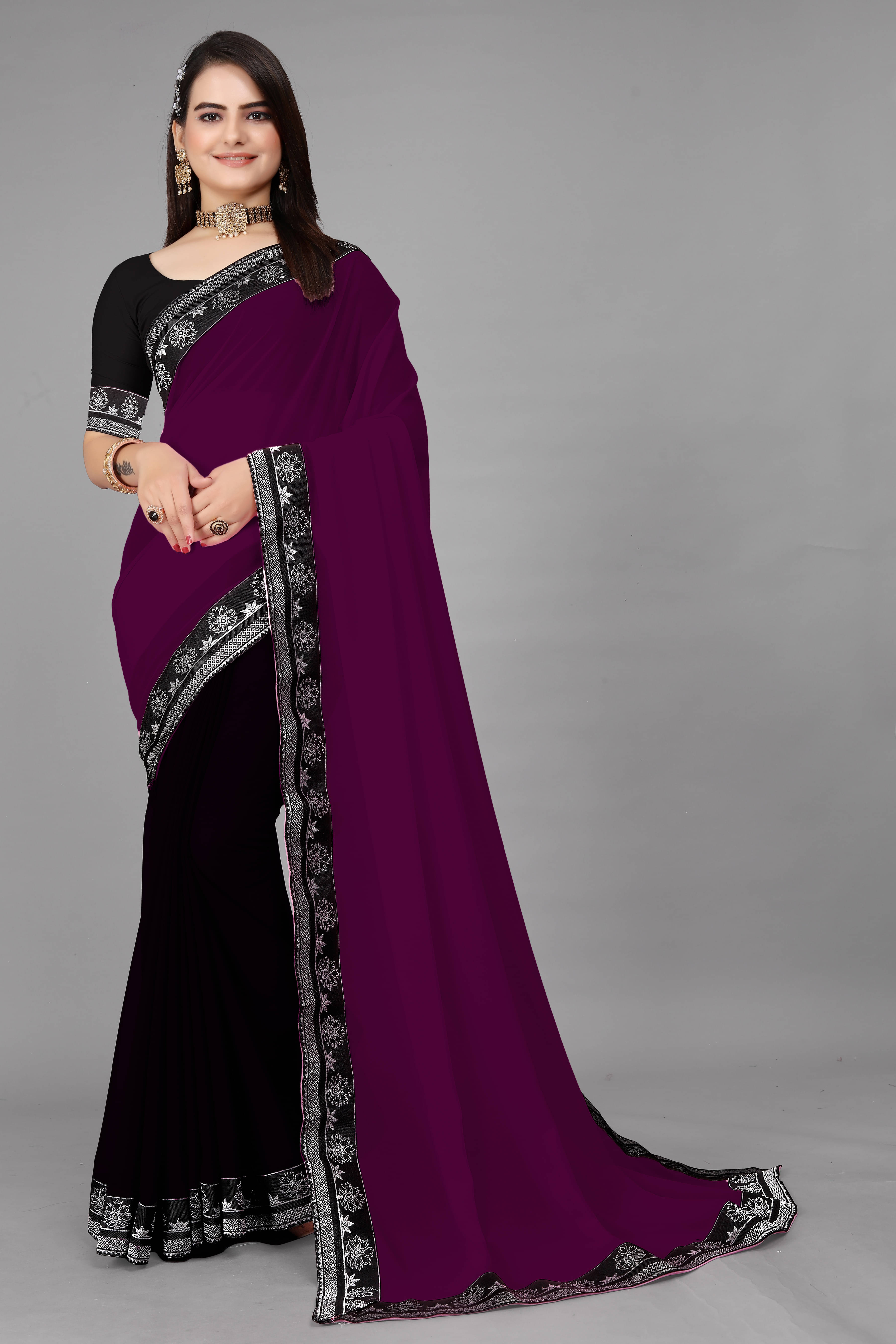 OM SAI CREATION Georgette Embellished Saree With Unstitched Blouse Piece ( Multicolor ) OM SAI CREATION Georgette Embellished Saree With Unstitched Blouse Piece ( Multicolor )