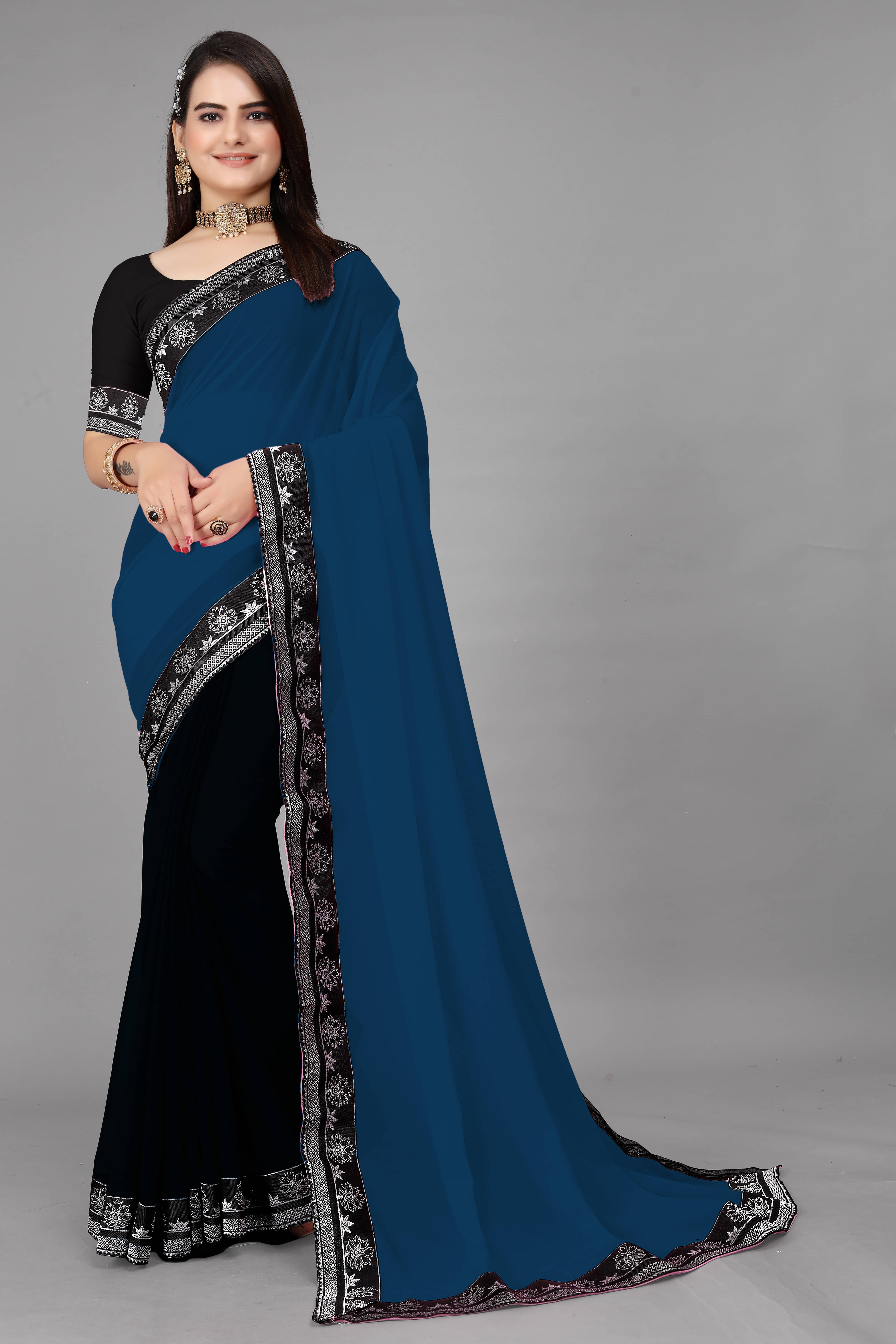 OM SAI CREATION Georgette Embellished Saree With Unstitched Blouse Piece ( Multicolor ) OM SAI CREATION Georgette Embellished Saree With Unstitched Blouse Piece ( Multicolor )