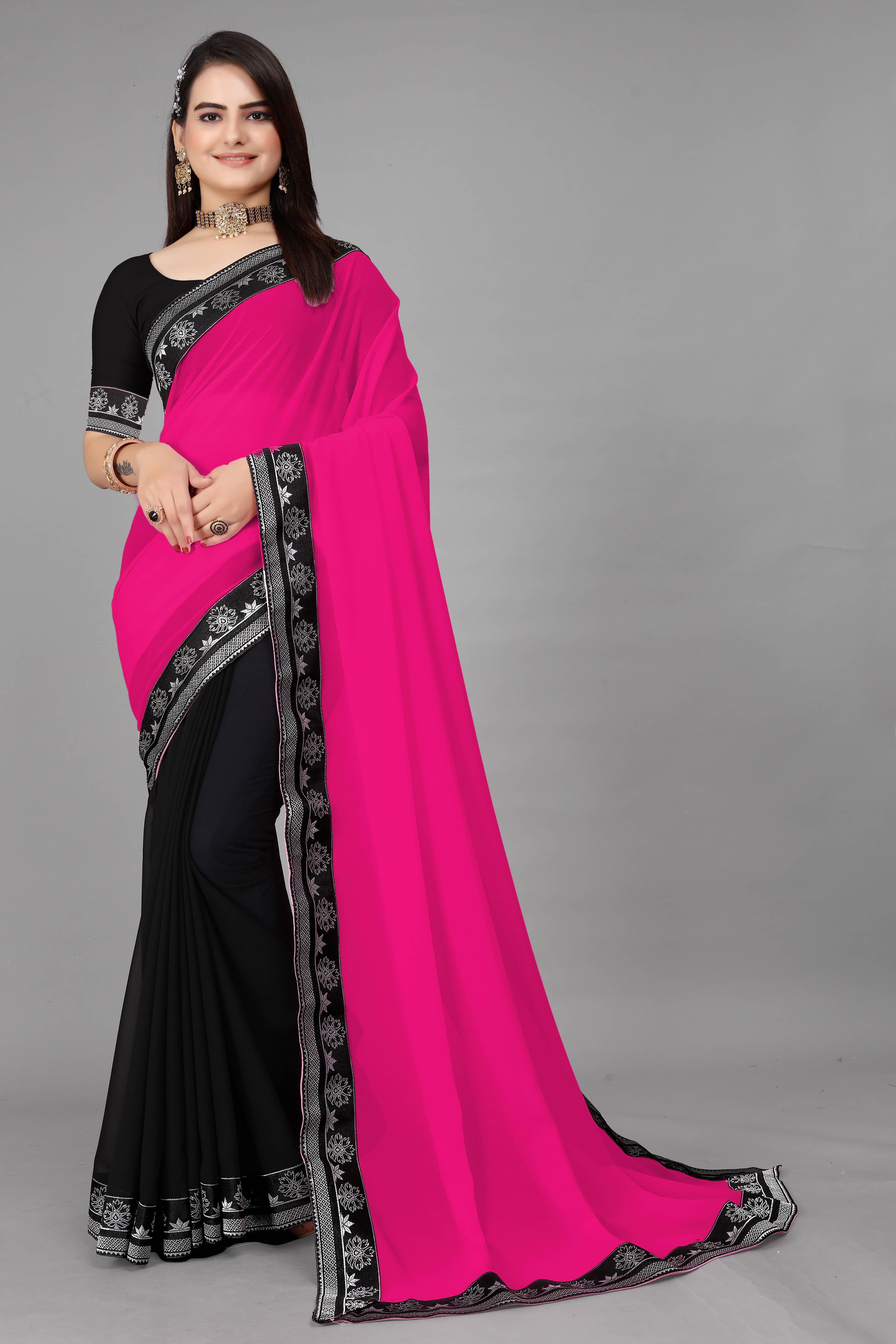 OM SAI CREATION Georgette Embellished Saree With Unstitched Blouse Piece ( Multicolor ) OM SAI CREATION Georgette Embellished Saree With Unstitched Blouse Piece ( Multicolor )