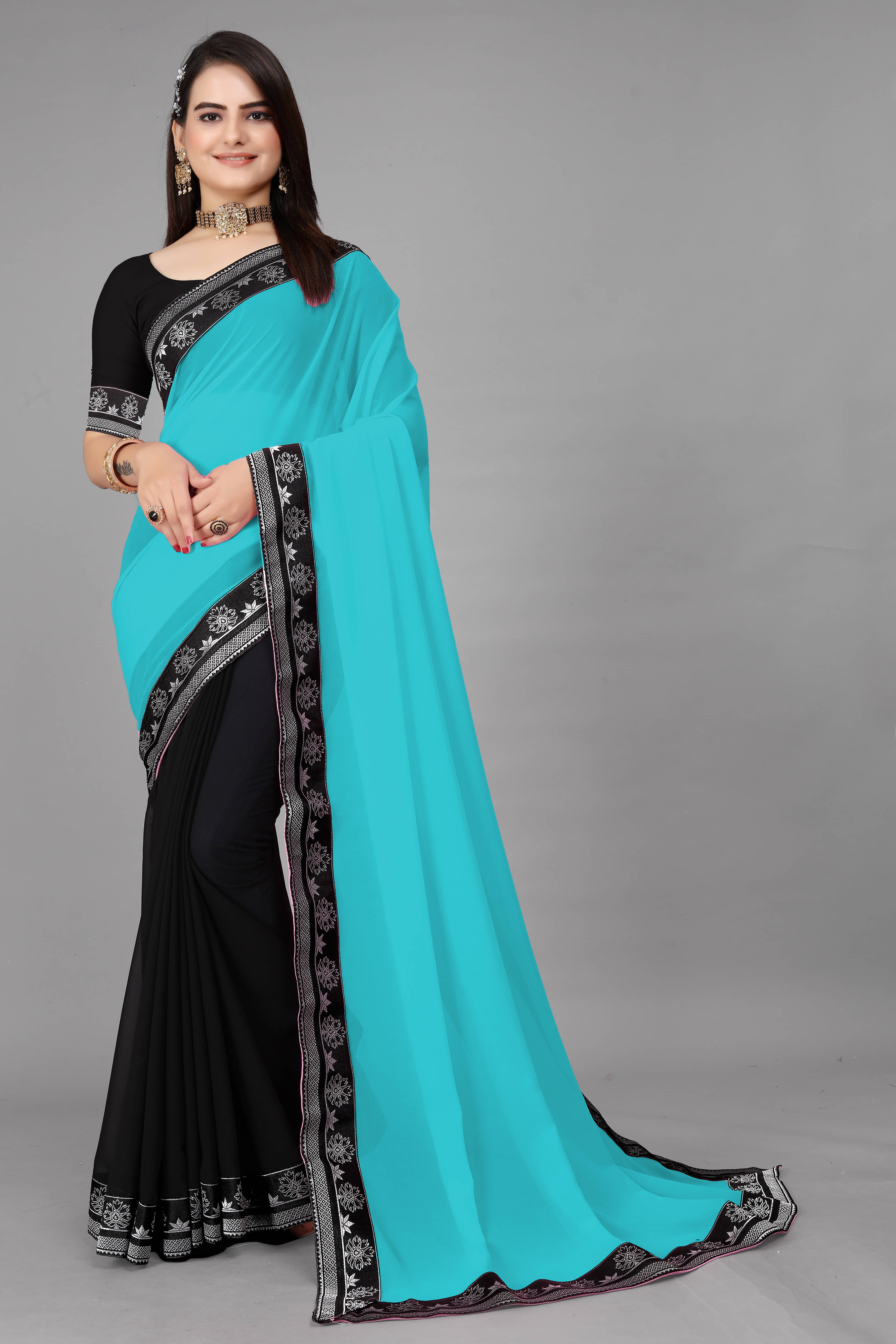 OM SAI CREATION Georgette Embellished Saree With Unstitched Blouse Piece ( Multicolor ) OM SAI CREATION Georgette Embellished Saree With Unstitched Blouse Piece ( Multicolor )