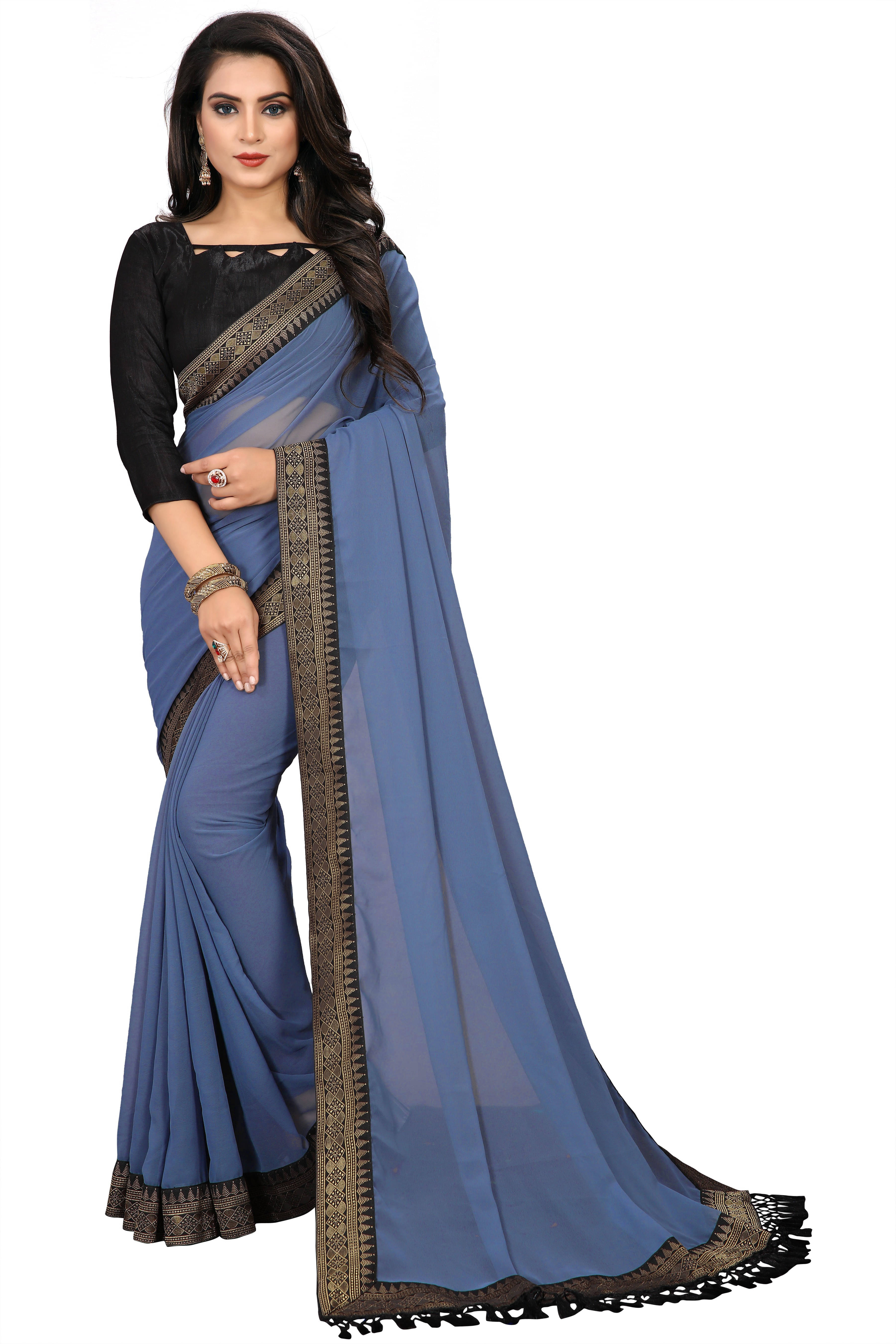     			OM SAI CREATION Georgette Embroidered Saree With Unstitched Blouse Piece ( Grey )