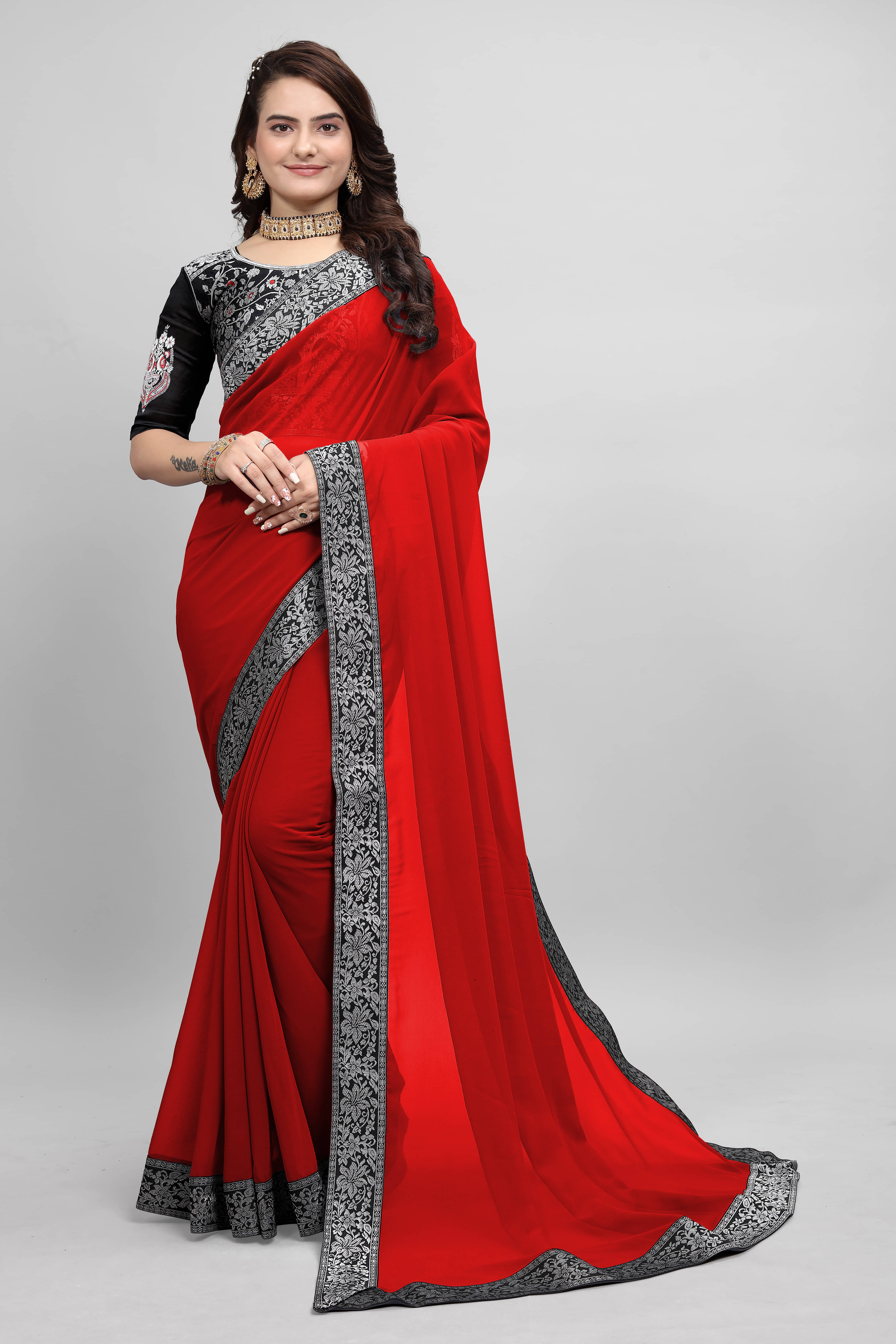     			OM SAI CREATION Georgette Printed Saree With Unstitched Blouse Piece ( Multicolor )
