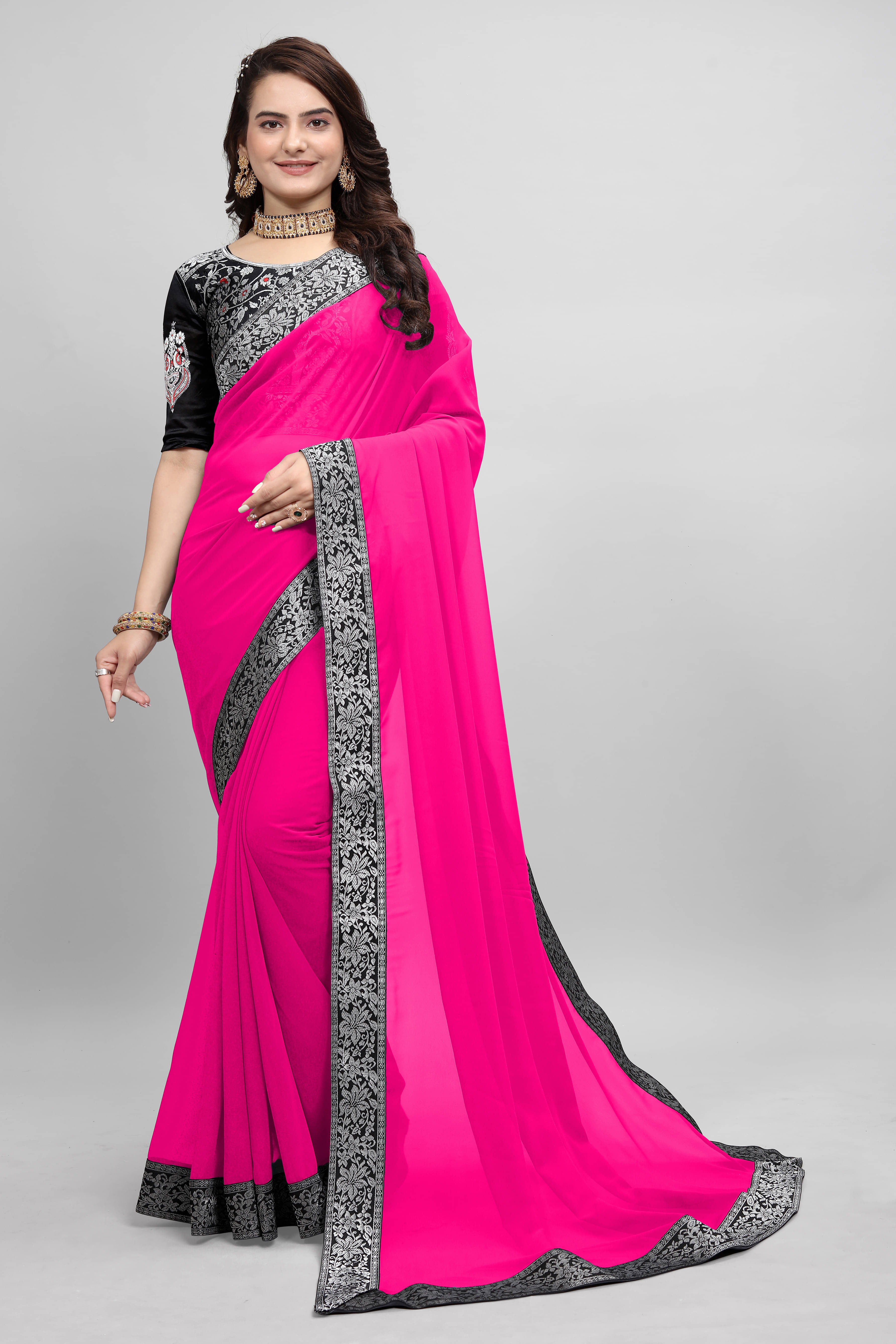 OM SAI CREATION Georgette Printed Saree With Unstitched Blouse Piece ( Multicolor ) OM SAI CREATION Georgette Printed Saree With Unstitched Blouse Piece ( Multicolor )