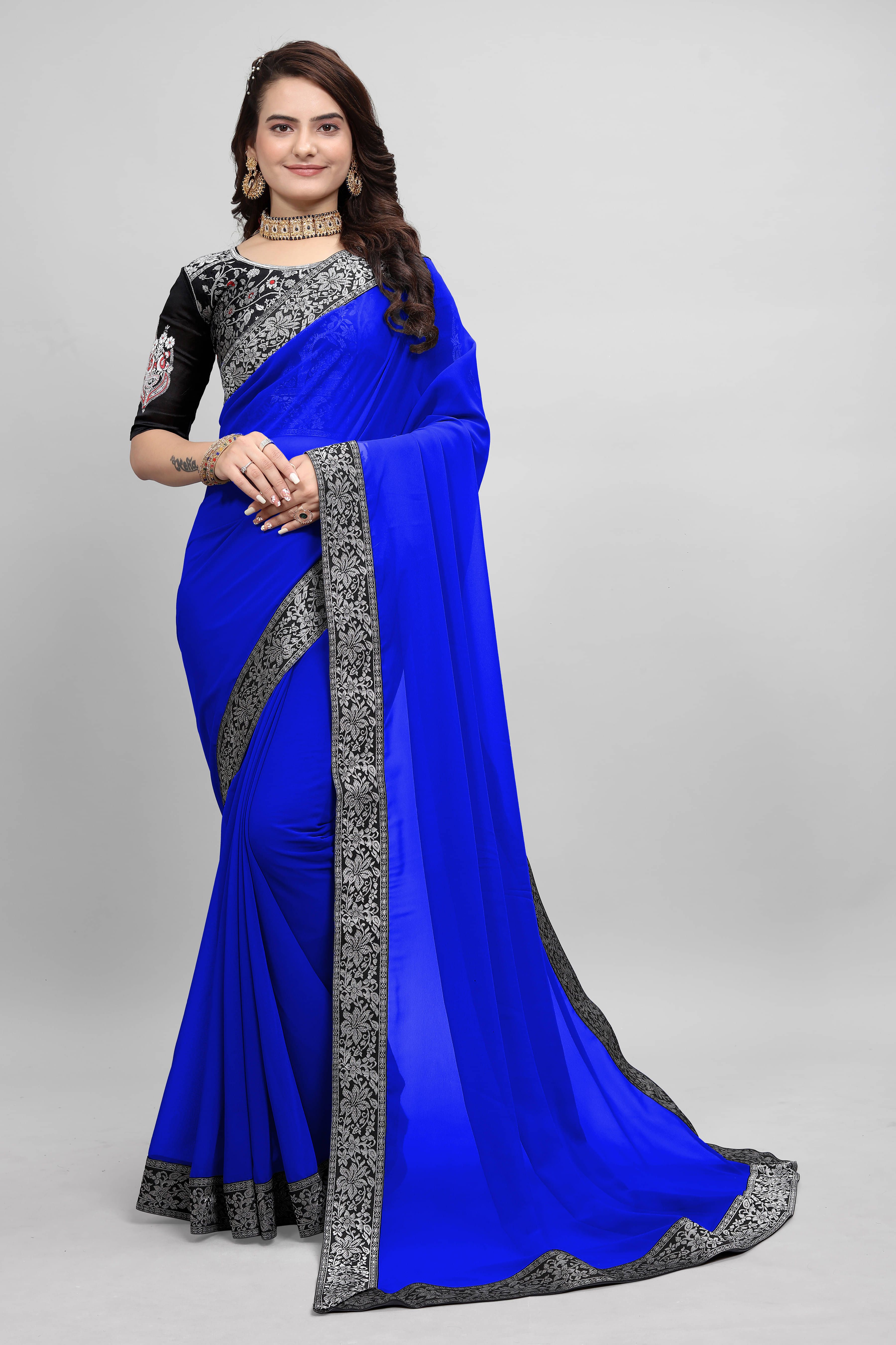 OM SAI CREATION Georgette Printed Saree With Unstitched Blouse Piece ( Multicolor ) OM SAI CREATION Georgette Printed Saree With Unstitched Blouse Piece ( Multicolor )
