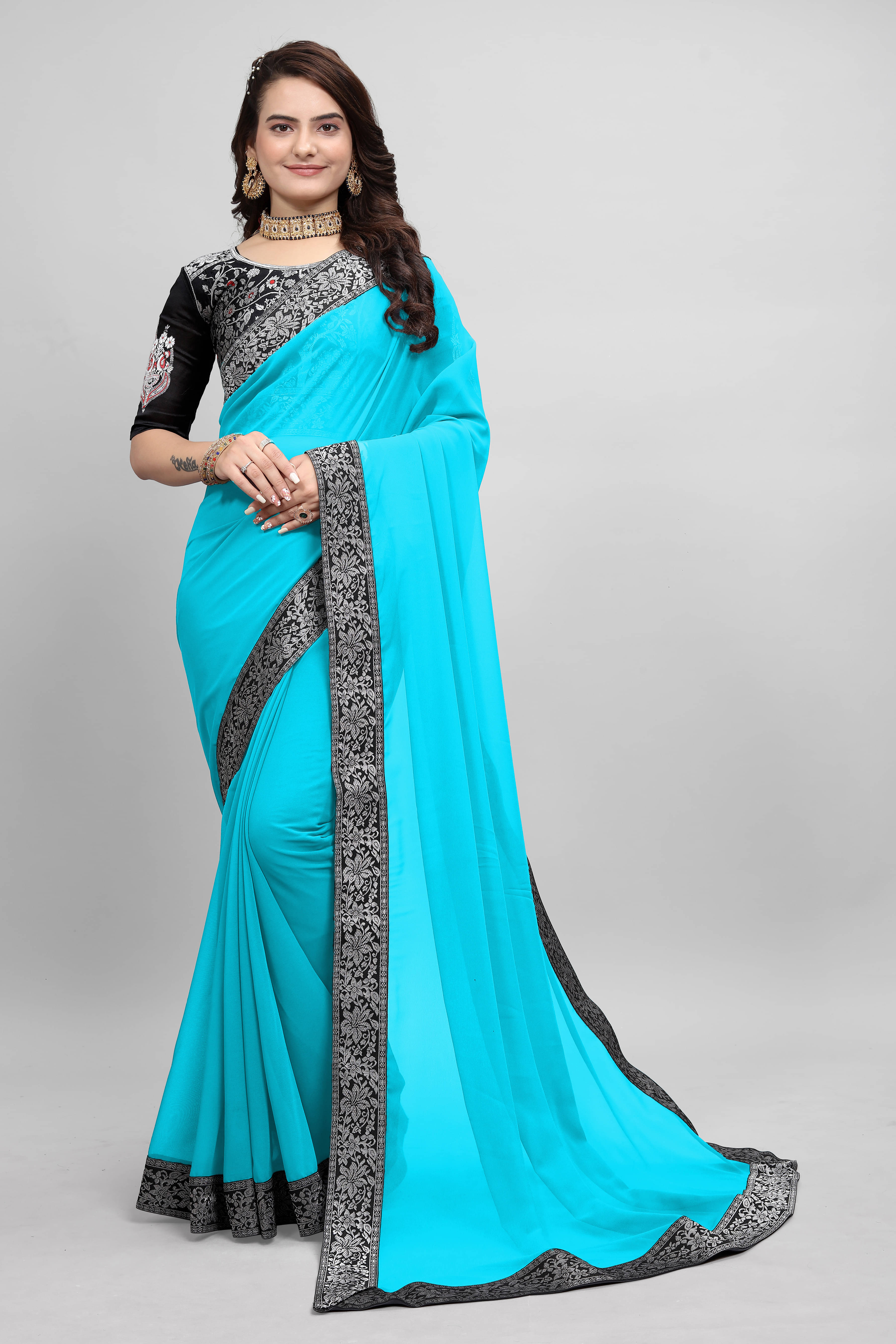 OM SAI CREATION Georgette Printed Saree With Unstitched Blouse Piece ( Multicolor ) OM SAI CREATION Georgette Printed Saree With Unstitched Blouse Piece ( Multicolor )