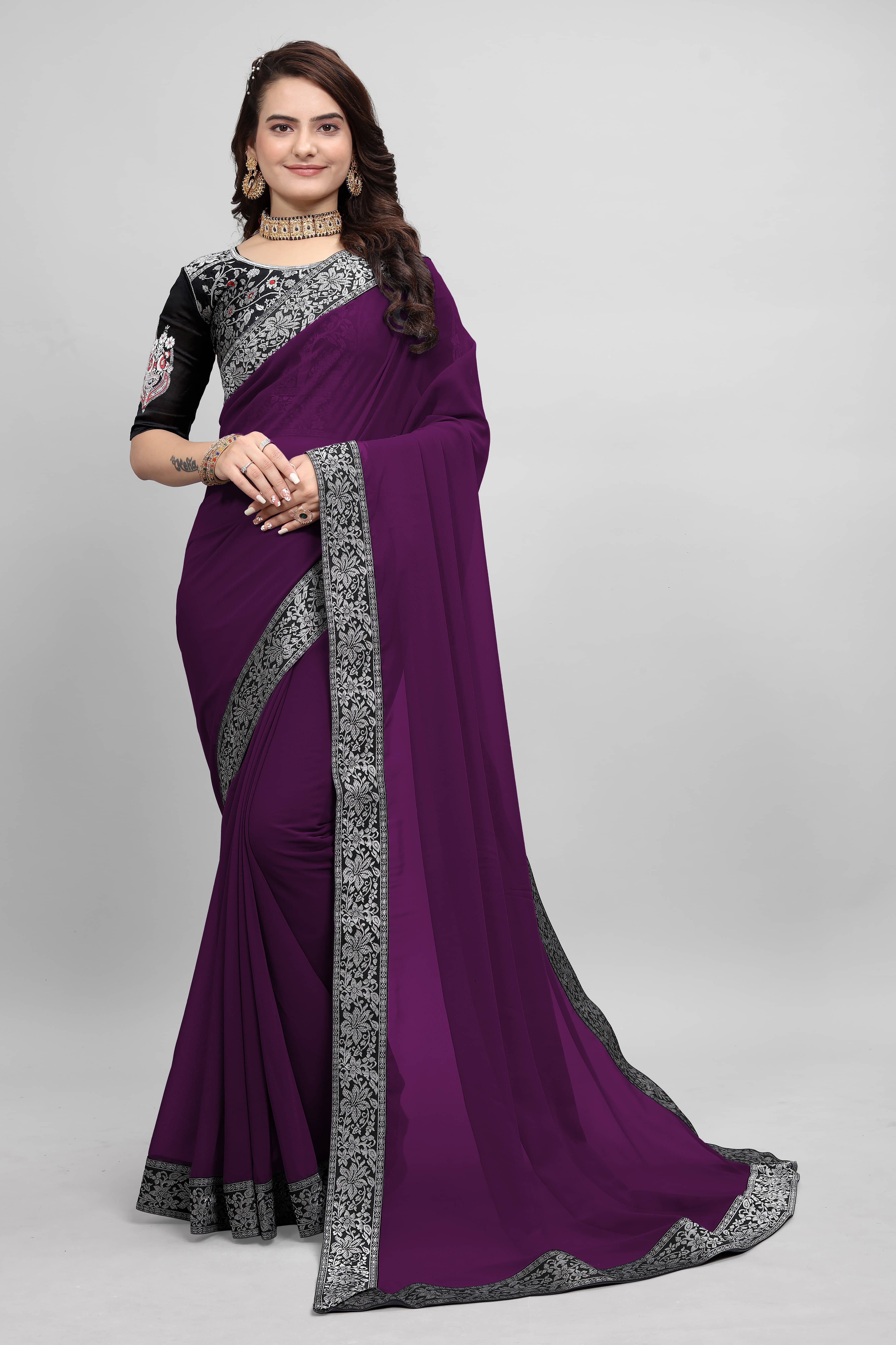OM SAI CREATION Georgette Printed Saree With Unstitched Blouse Piece ( Multicolor ) OM SAI CREATION Georgette Printed Saree With Unstitched Blouse Piece ( Multicolor )