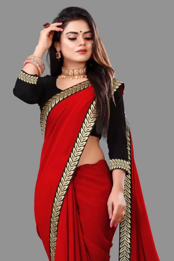 OM SAI CREATION Georgette Solid Saree With Unstitched Blouse Piece ( Red ) OM SAI CREATION Georgette Solid Saree With Unstitched Blouse Piece ( Red )