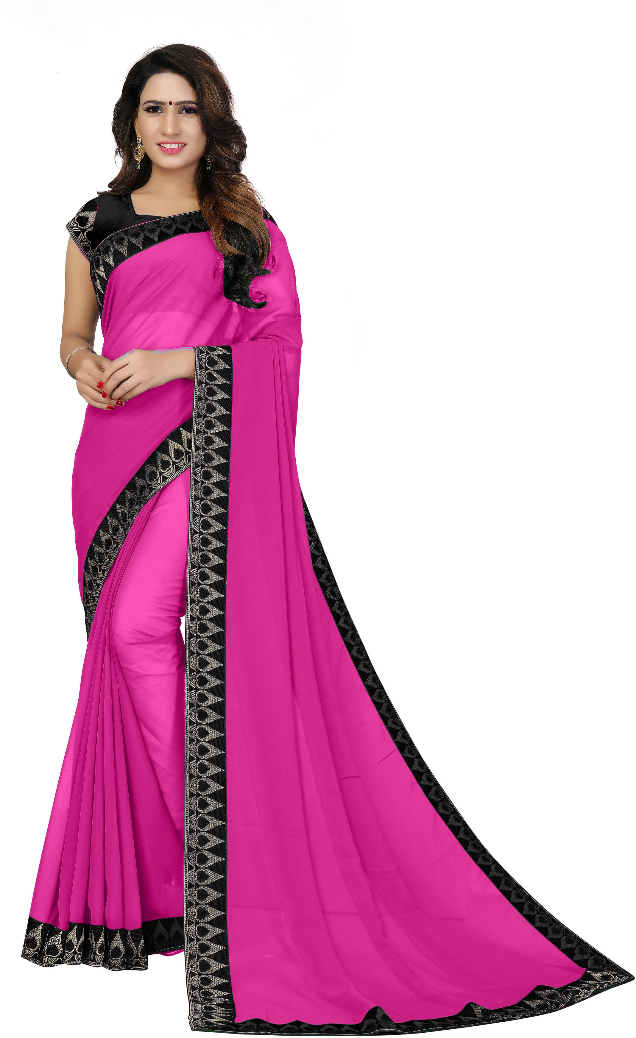 OM SAI CREATION Georgette Solid Saree With Unstitched Blouse Piece ( Pink ) OM SAI CREATION Georgette Solid Saree With Unstitched Blouse Piece ( Pink )