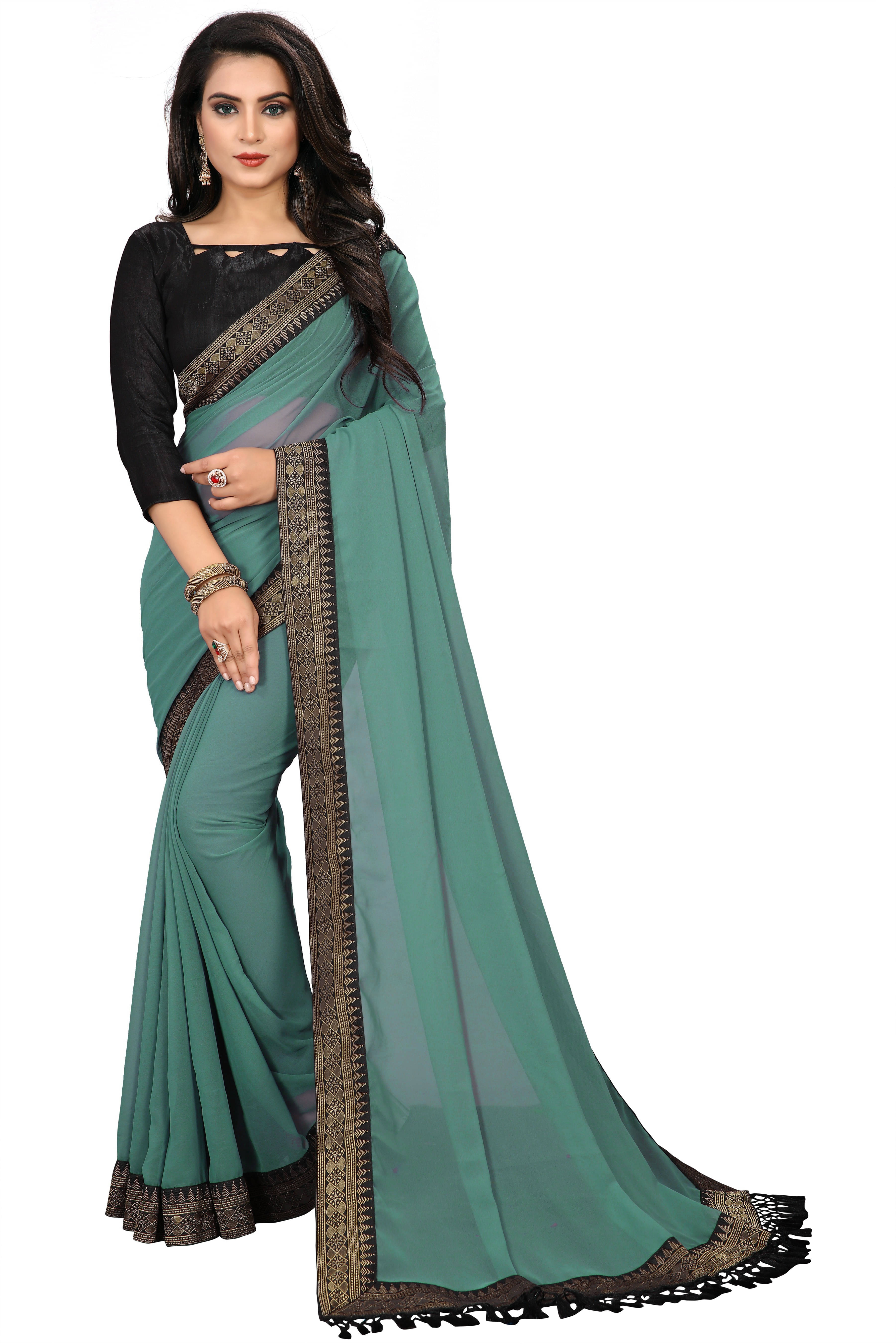     			OM SAI CREATION Georgette Solid Saree With Unstitched Blouse Piece ( Blue )