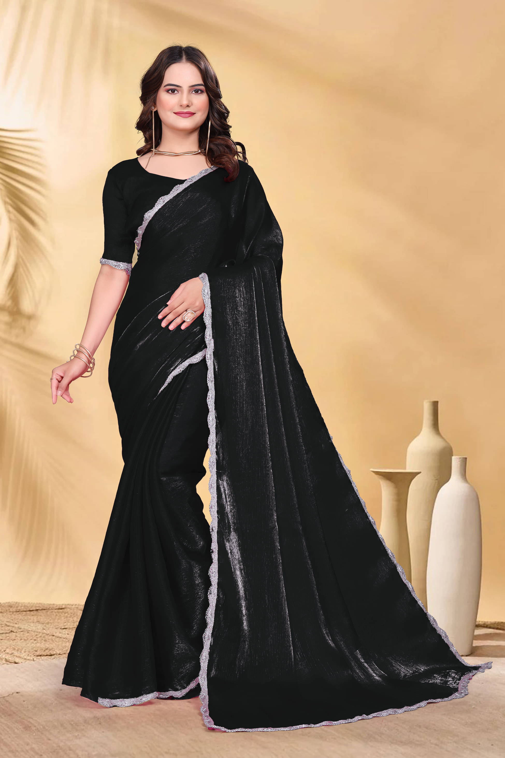 PATDOM Zimmy Choo Solid Saree With Unstitched Blouse Piece ( Black ) PATDOM Zimmy Choo Solid Saree With Unstitched Blouse Piece ( Black )