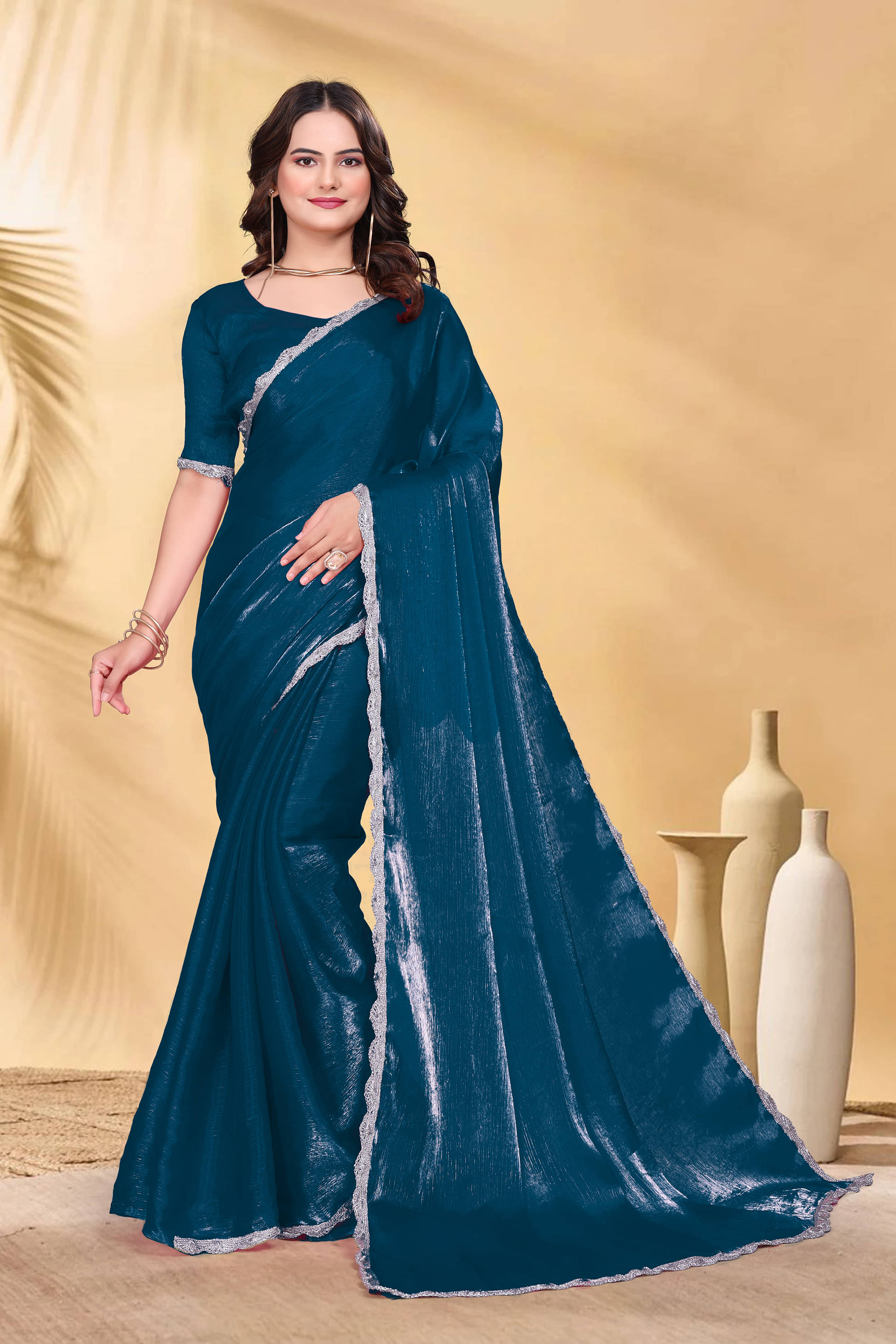     			PATDOM Zimmy Choo Solid Saree With Unstitched Blouse Piece ( Teal )