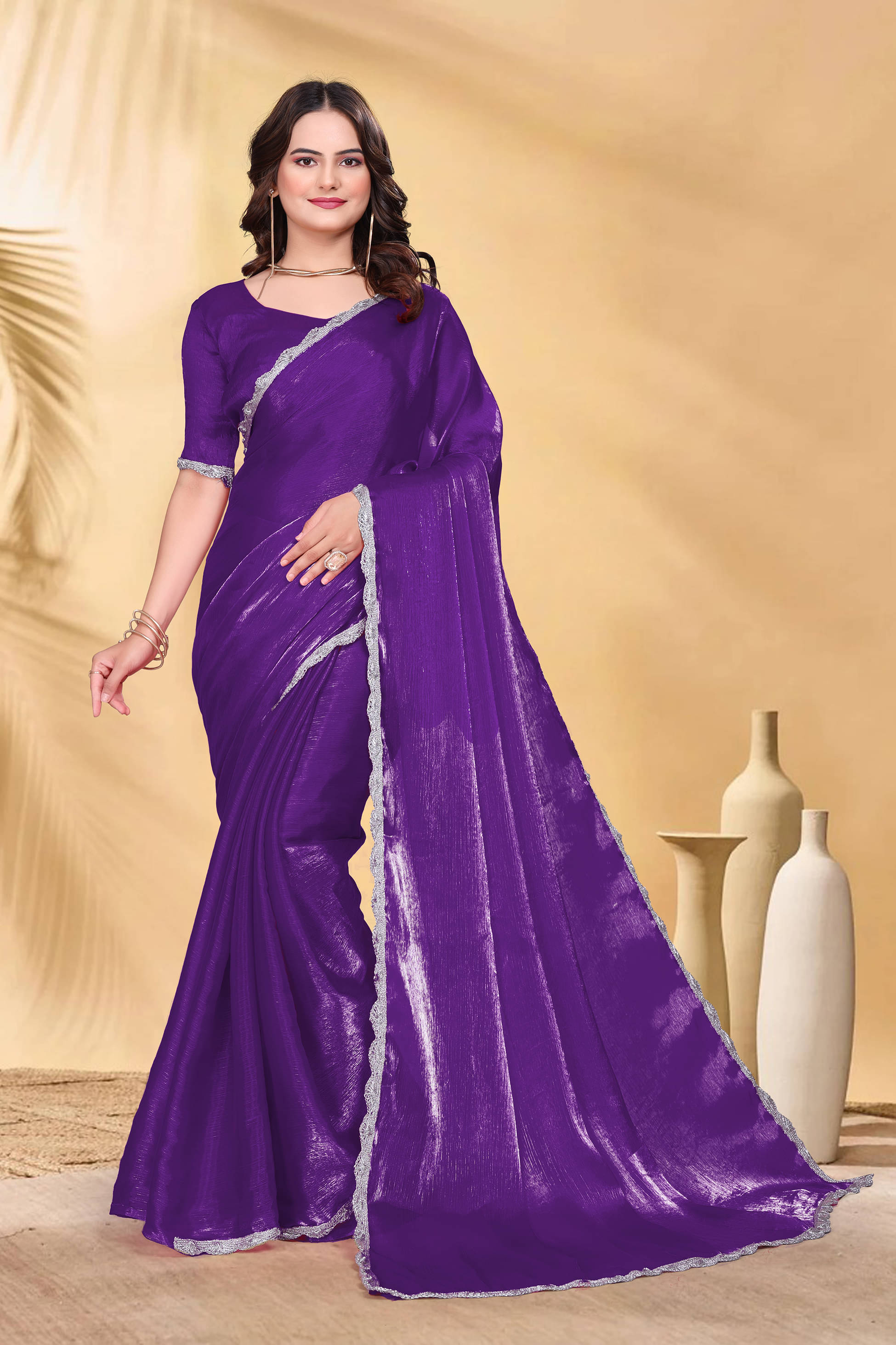     			PATDOM Zimmy Choo Solid Saree With Unstitched Blouse Piece ( Indigo )