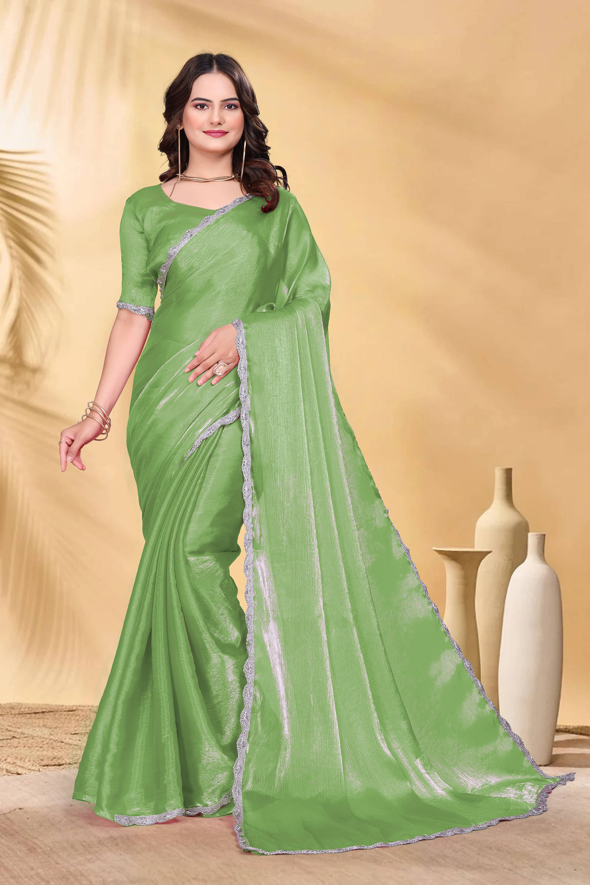 PATDOM Zimmy Choo Solid Saree With Unstitched Blouse Piece ( Light Green ) PATDOM Zimmy Choo Solid Saree With Unstitched Blouse Piece ( Light Green )