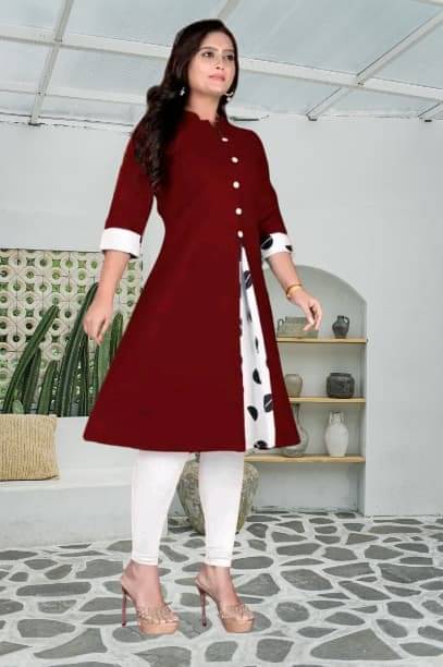 TEXPA FASHION Women Cotton Flex Solid A-line Kurti ( Maroon ) TEXPA FASHION Women Cotton Flex Solid A-line Kurti ( Maroon )