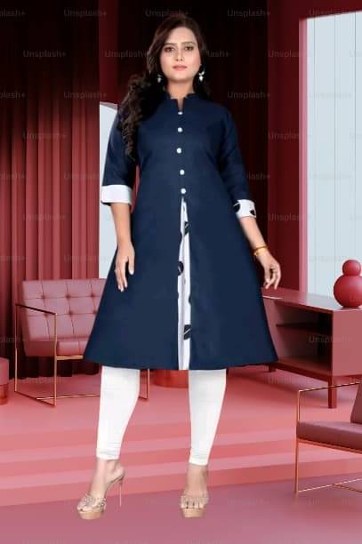     			TEXPA FASHION Women Cotton Flex Solid A-line Kurti ( Blue )