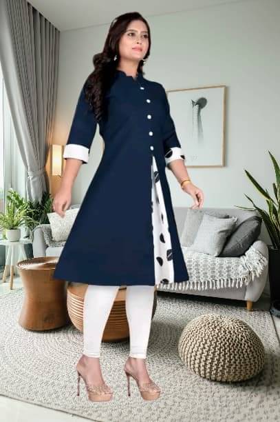     			TEXPA FASHION Women Cotton Flex Solid A-line Kurti ( Blue )
