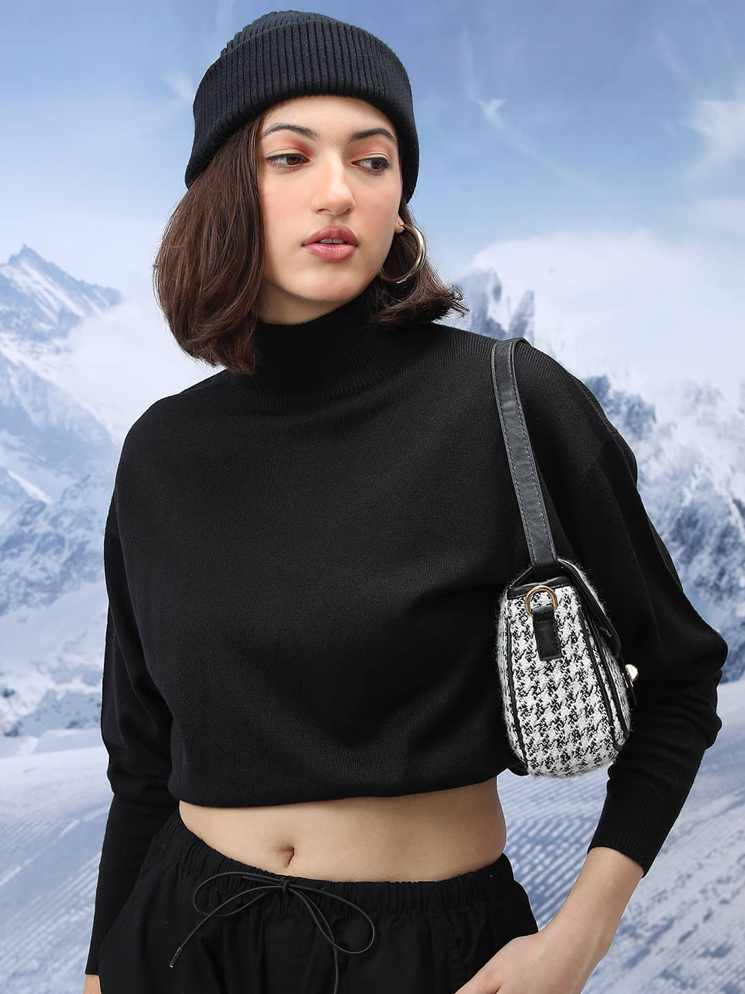 Tokyo Talkies Women Acrylic High Neck Pullover ( Black )