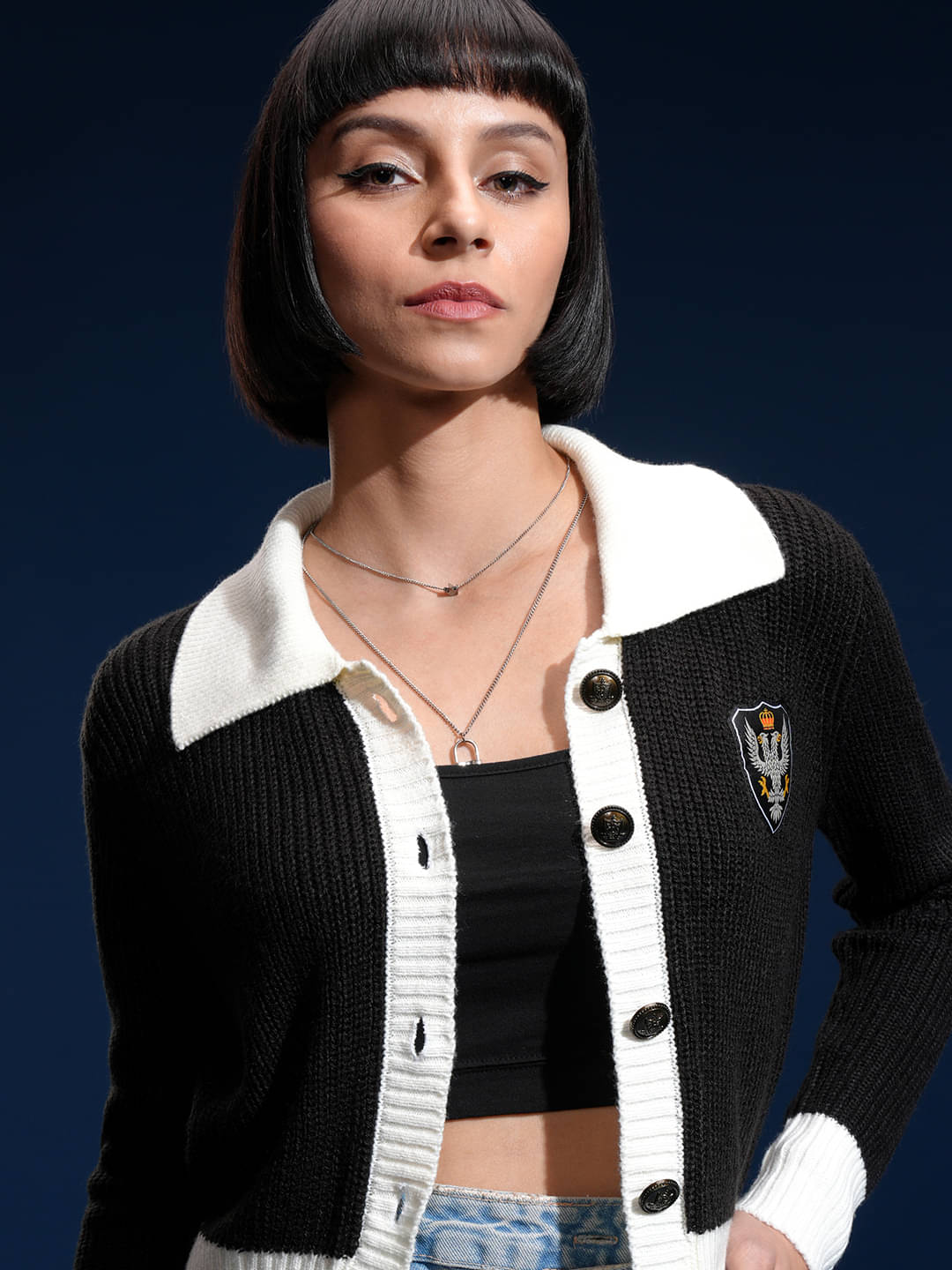 Tokyo Talkies Acrylic Regular Collar Women's Buttoned Cardigans - Black (Pack of 1) Tokyo Talkies Acrylic Regular Collar Women's Buttoned Cardigans - Black (Pack of 1)