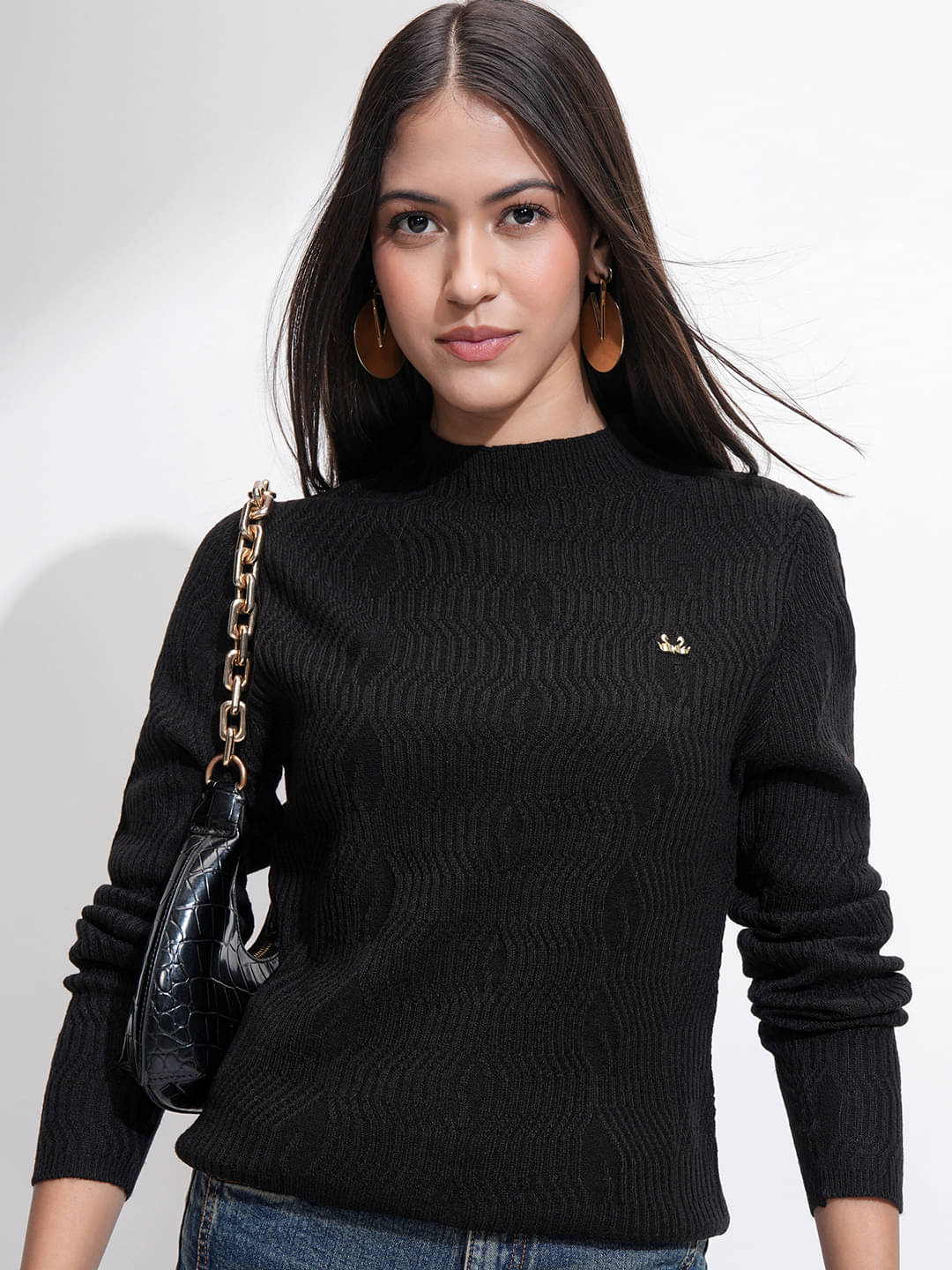     			Tokyo Talkies Acrylic Regular Collar Women's Pullovers - Black (Pack of 1)