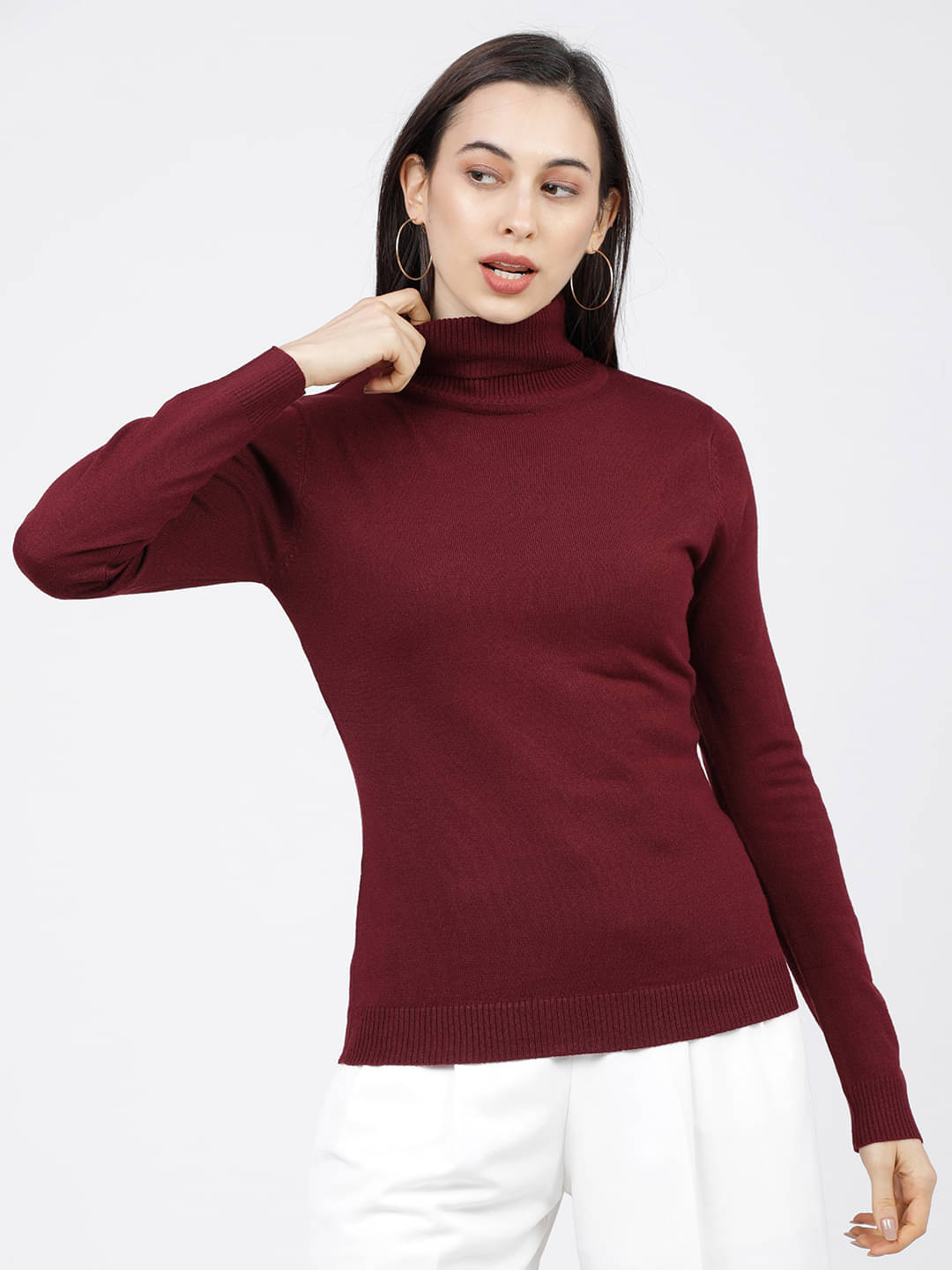     			Tokyo Talkies Women Acrylic Shirt Collar Pullover ( Brown )
